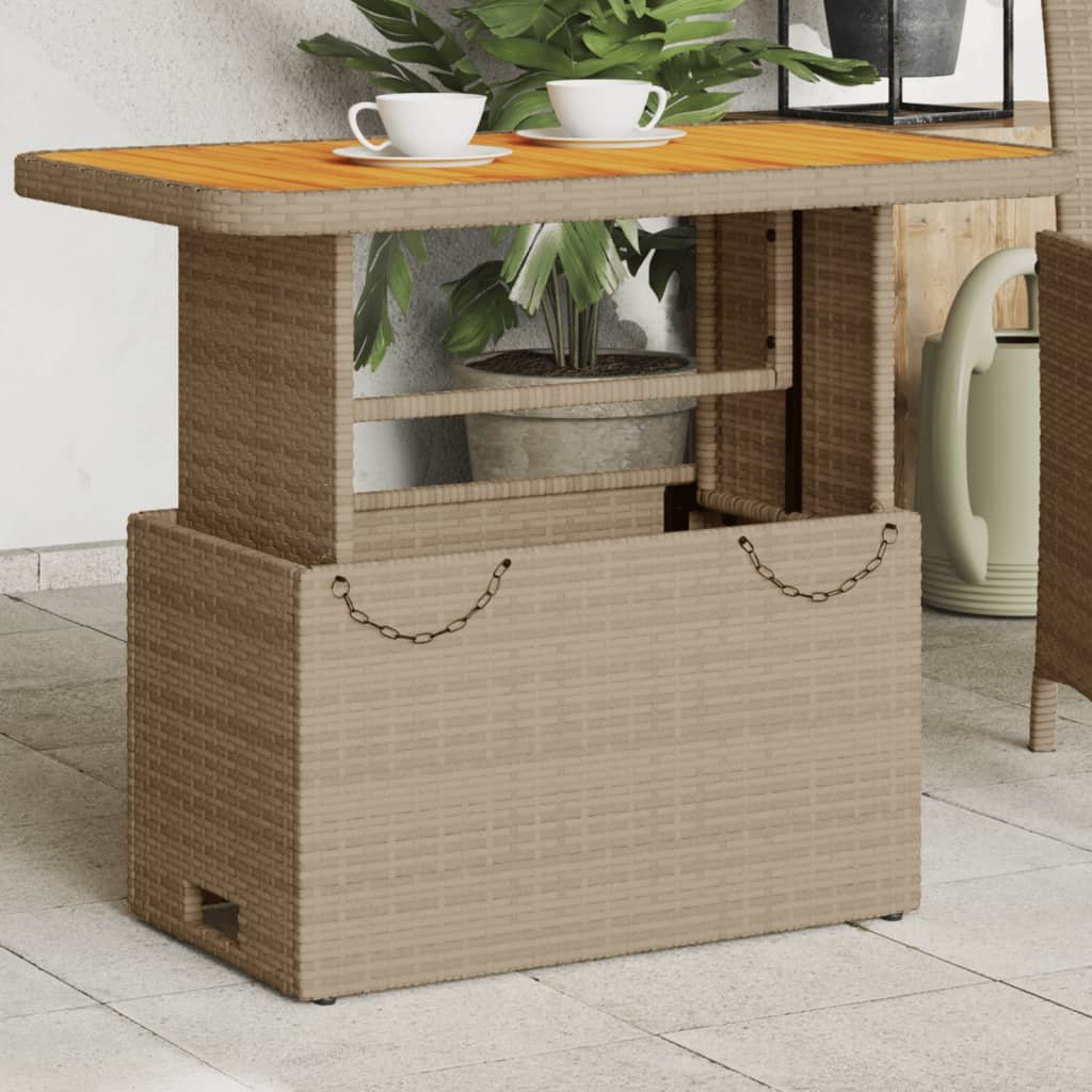 Walplus Poly Rattan Garden Table and Acacia - Beige - 90 x 55 x 71 cm