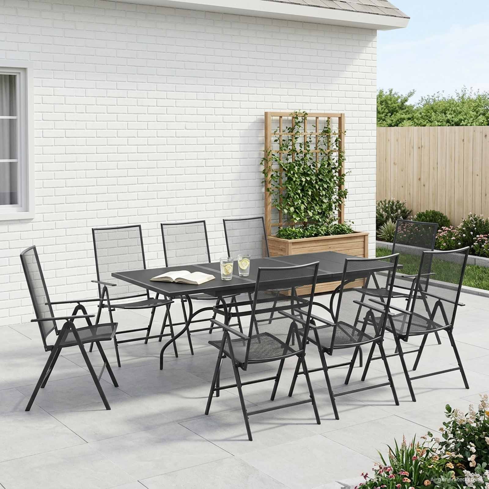Walplus 9 Piece Steel Garden Dining Set - Anthracite - 212 x 90 x 76 cm
