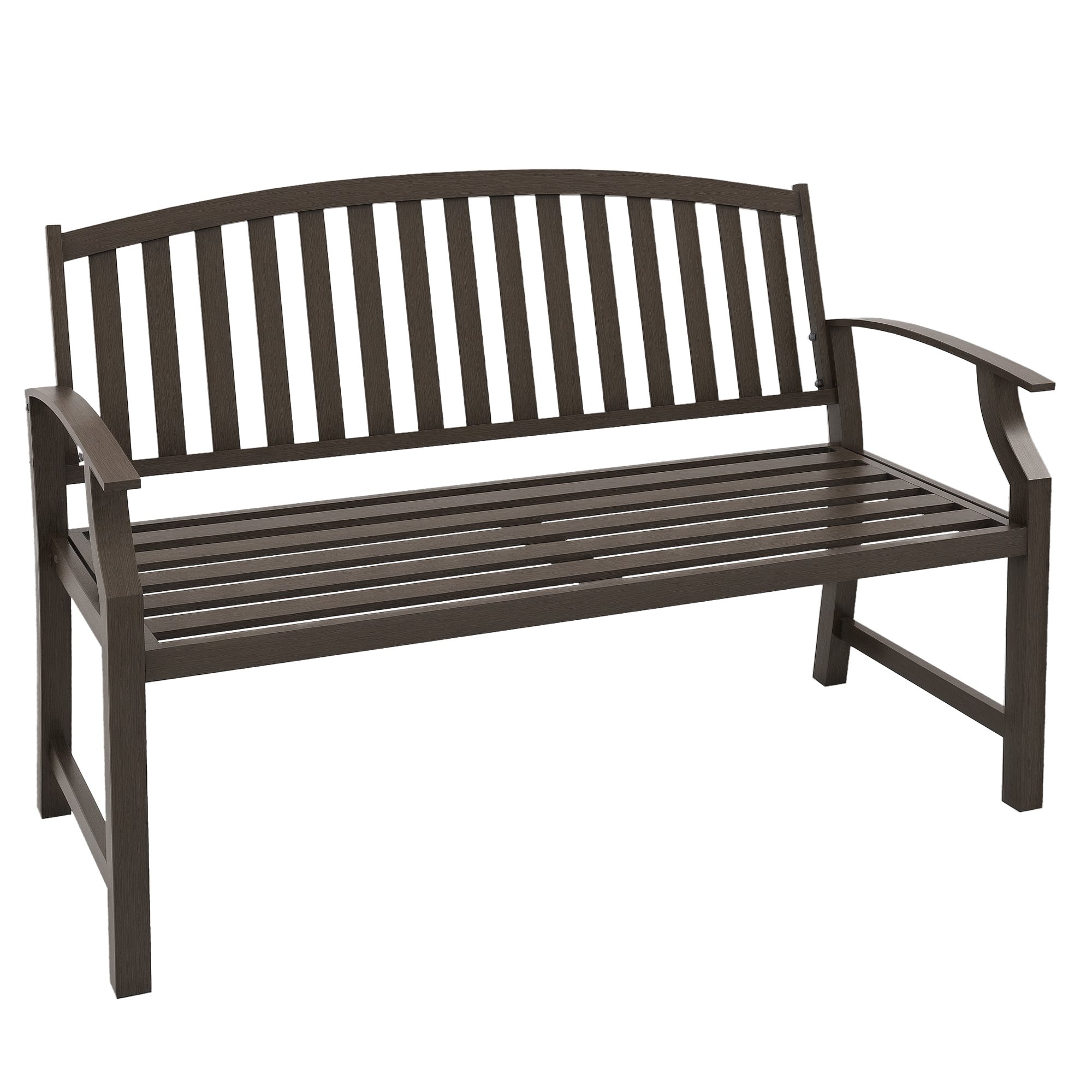 Outsunny Metal Garden Bench with Slatted Seat and Backrest - Brown