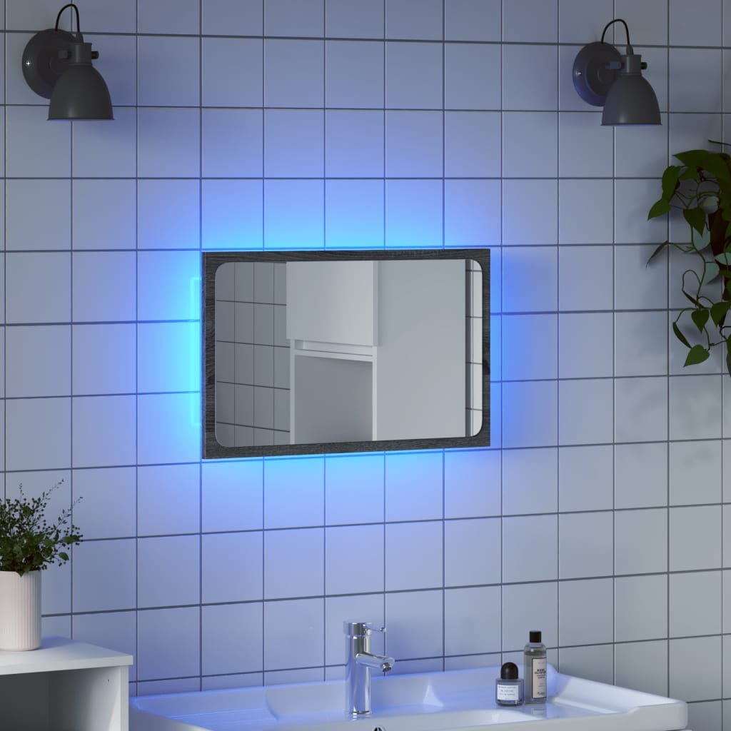 Walplus LED Engineered Wood Bathroom Mirror - Grey Sonoma - 60 x 8.5 x 38 cm