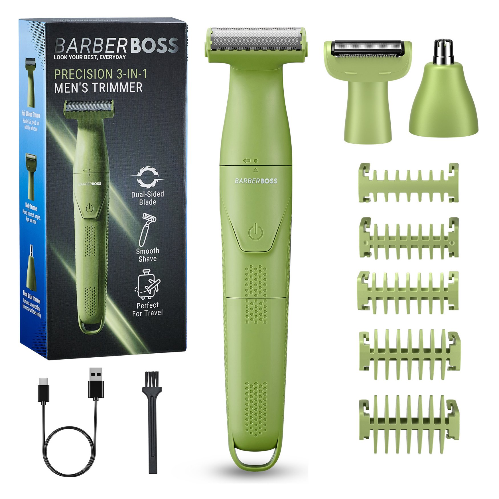 BarberBoss 3-in-1 Men’s Grooming Kits Detail Trimmer & Foil Shaver - Green