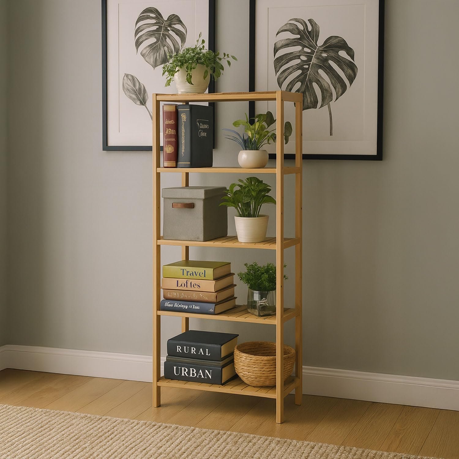 Neo 5 Tier Adjustable Bamboo Storage Shelf - Natural