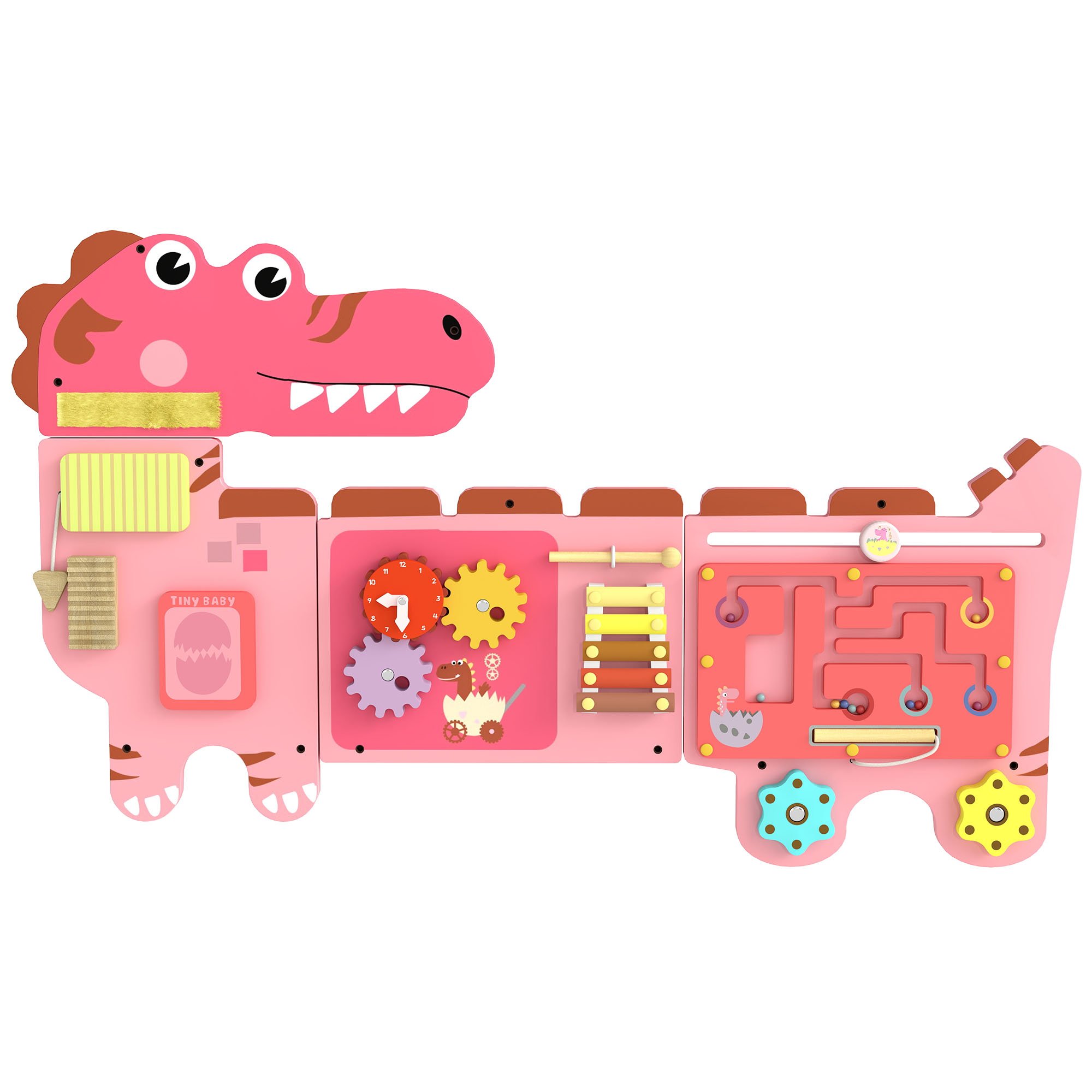 AIYAPLAY Dinosaur Toddler MDF Wall-Mounted Busy Board - Pink