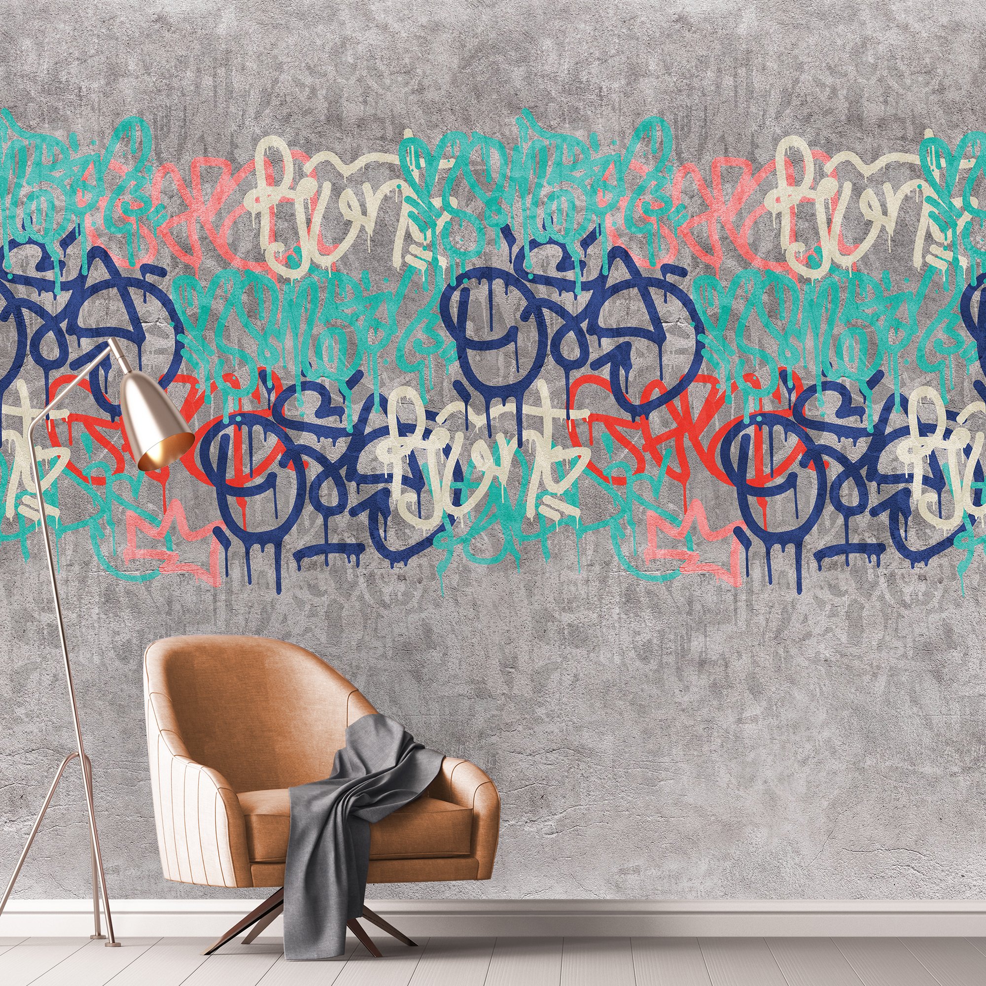 Grandeco Graffiti Wall 3 lane Repeatable Textured Wallpaper Mural  - Grey