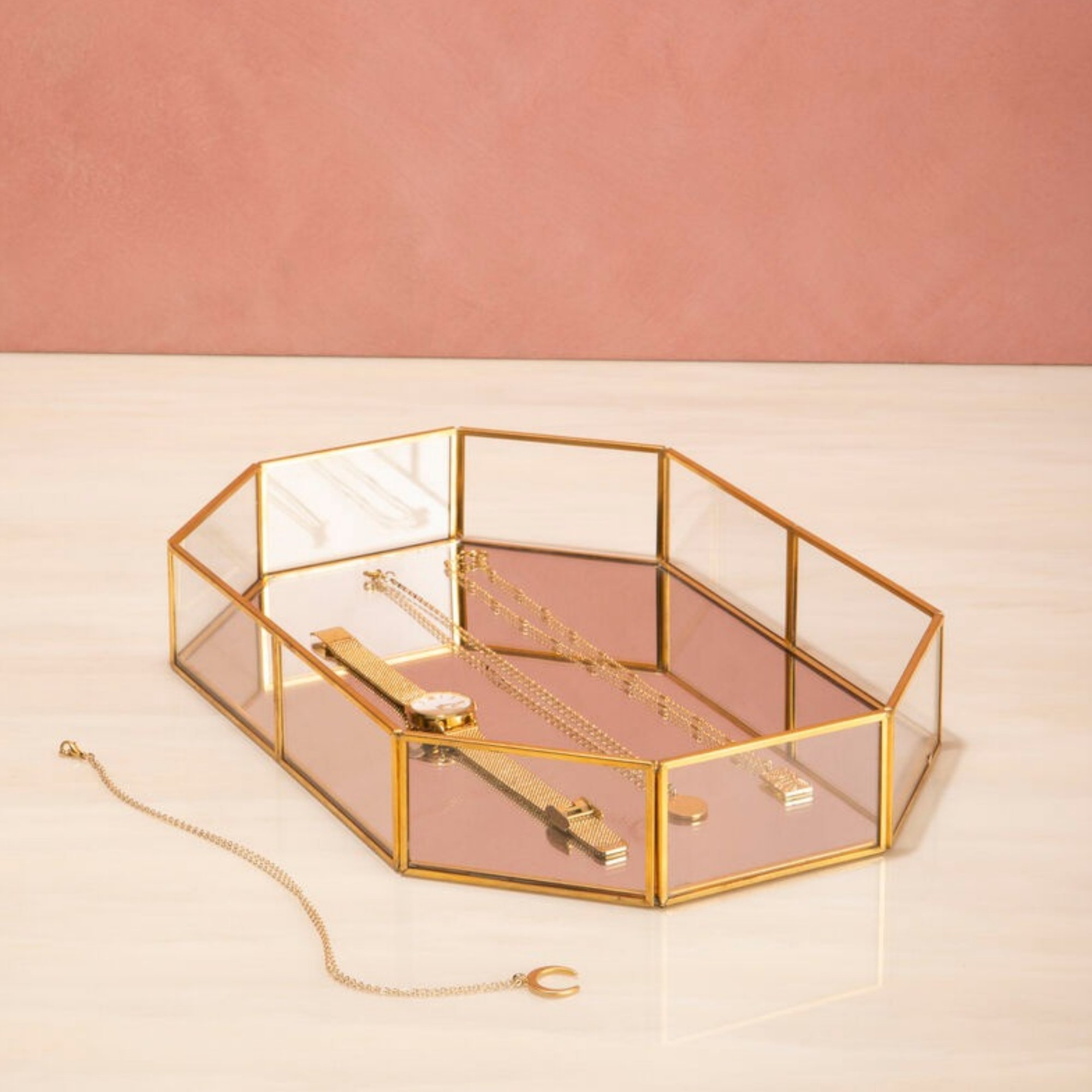 Orsina Beauty Vintage Glass Octagonal Jewellery Tray