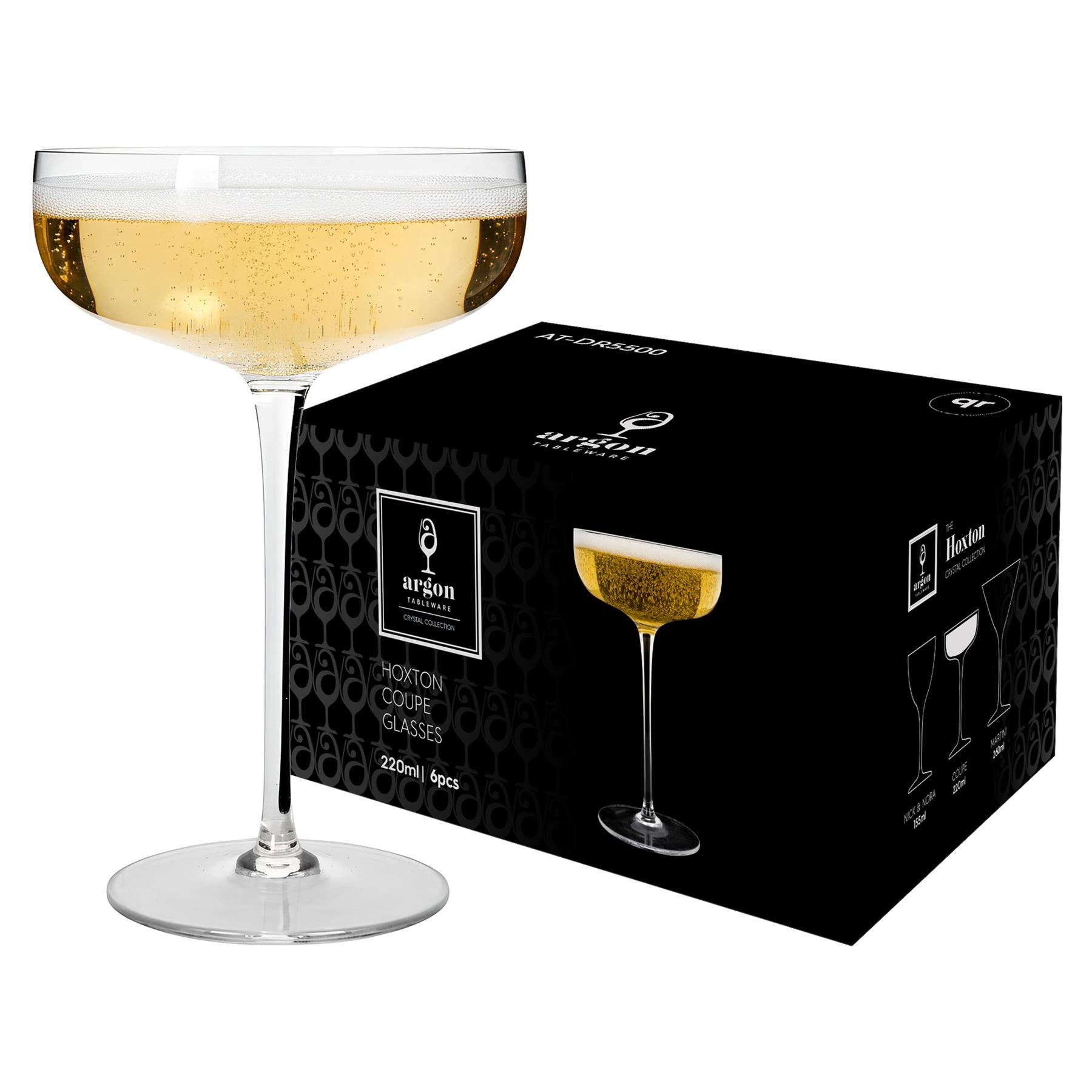 Argon Tableware Hoxton Crystal Champagne Coupe Glasses - 220ml - Pack of 24