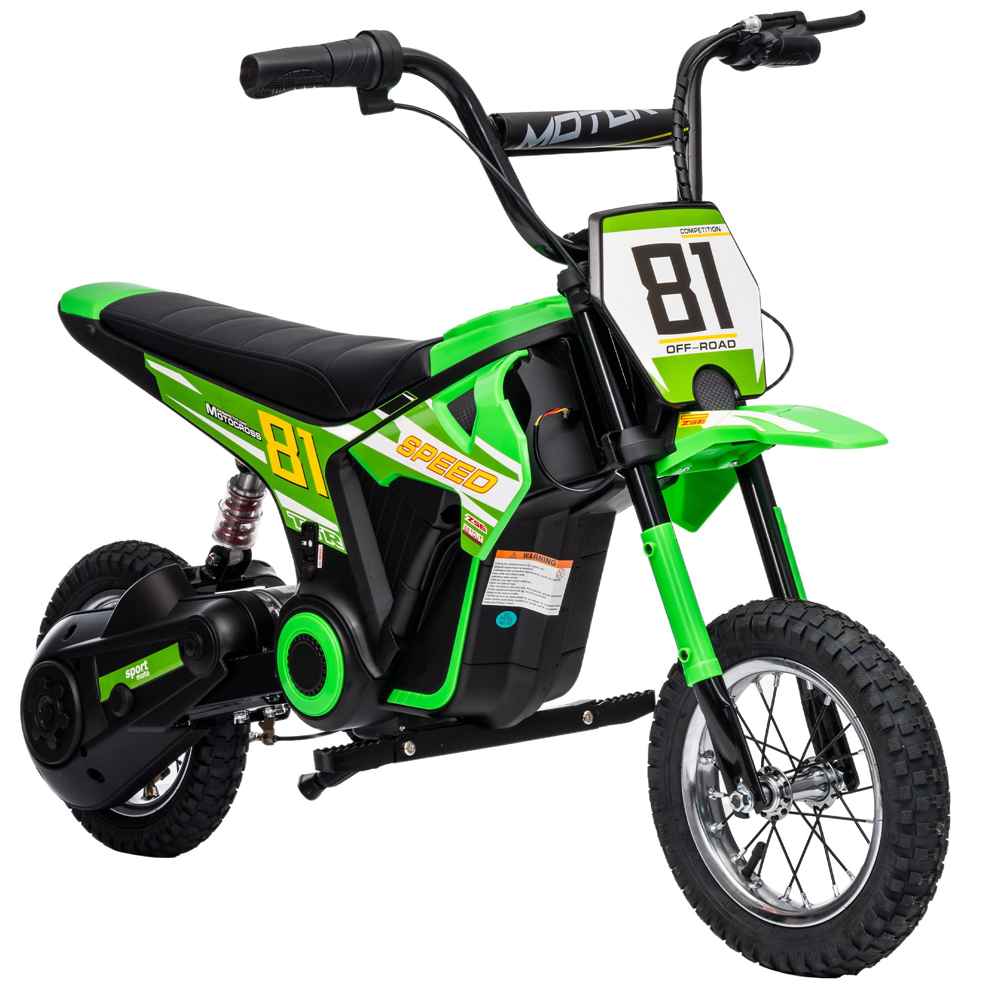 AIYAPLAY 24V 250W 8 to 12 Years 12 Inch Tyres Electric Ride on Motorbike – Green