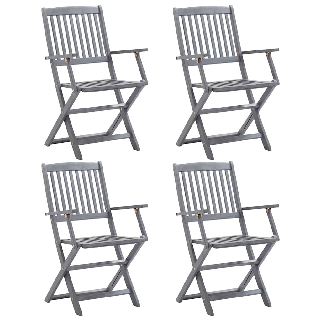 Walplus 4 Piece Solid Acacia Wood Folding Chairs - Grey - 54 x 61 x 88 cm