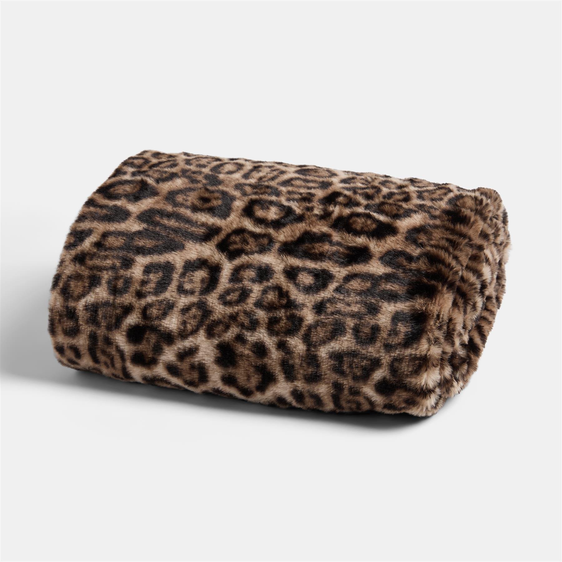 OHS Leopard Faux Fur Throw - 125 x 150cm - Brown