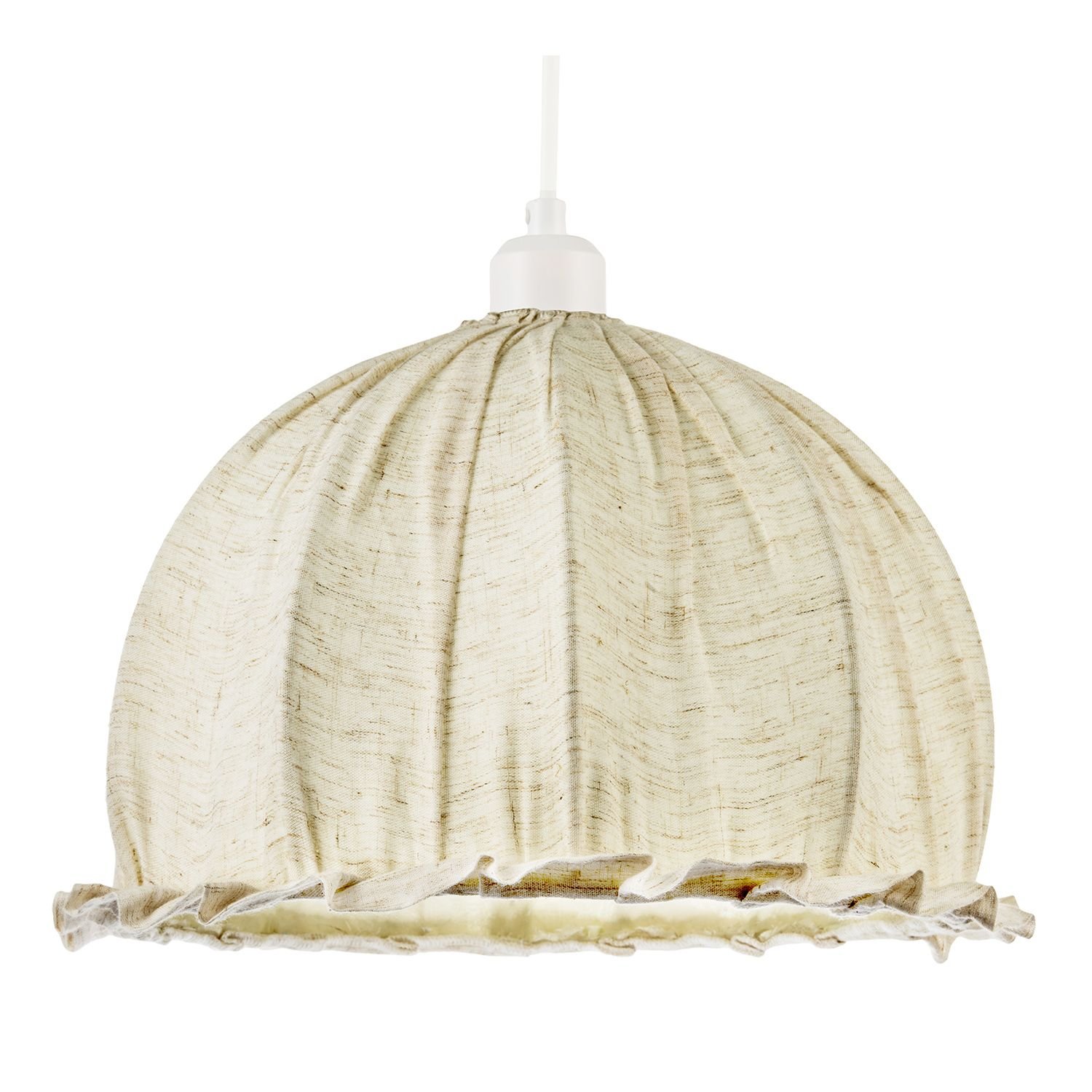 Happy Homewares Cream Linen Fabric Covered Ruffled Dome Pendant Shade - 32cm