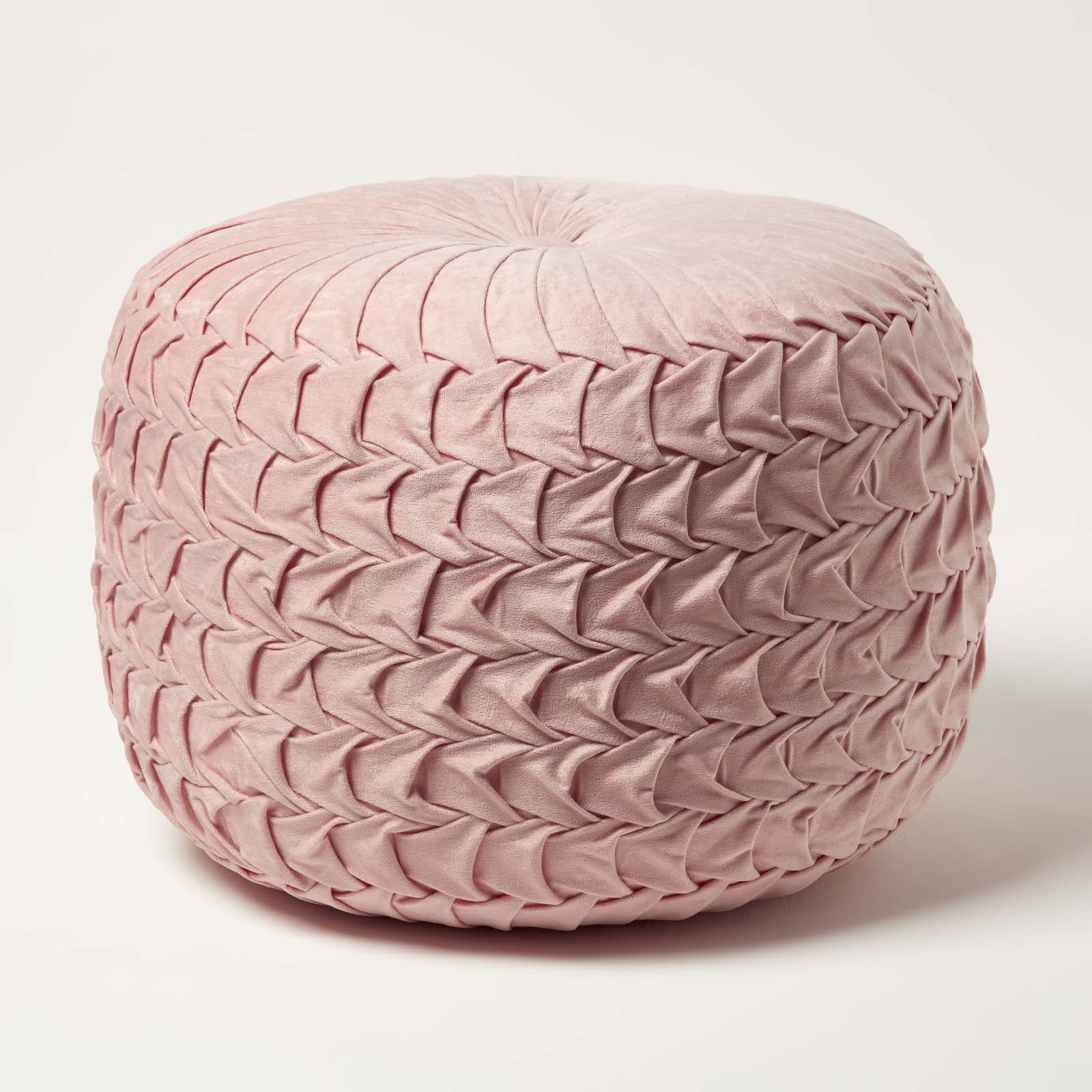 Homescapes Grace Pleated Velvet Pouffe - Pink