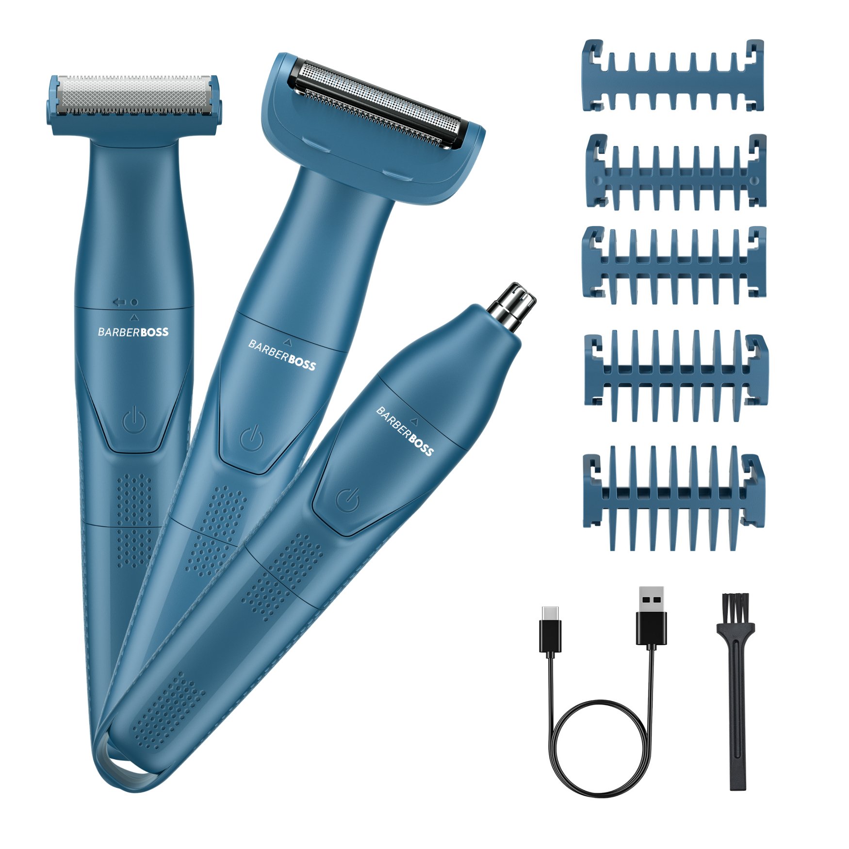 BarberBoss 3-in-1 Men’s Grooming Kits Detail Trimmer & Foil Shaver - Blue