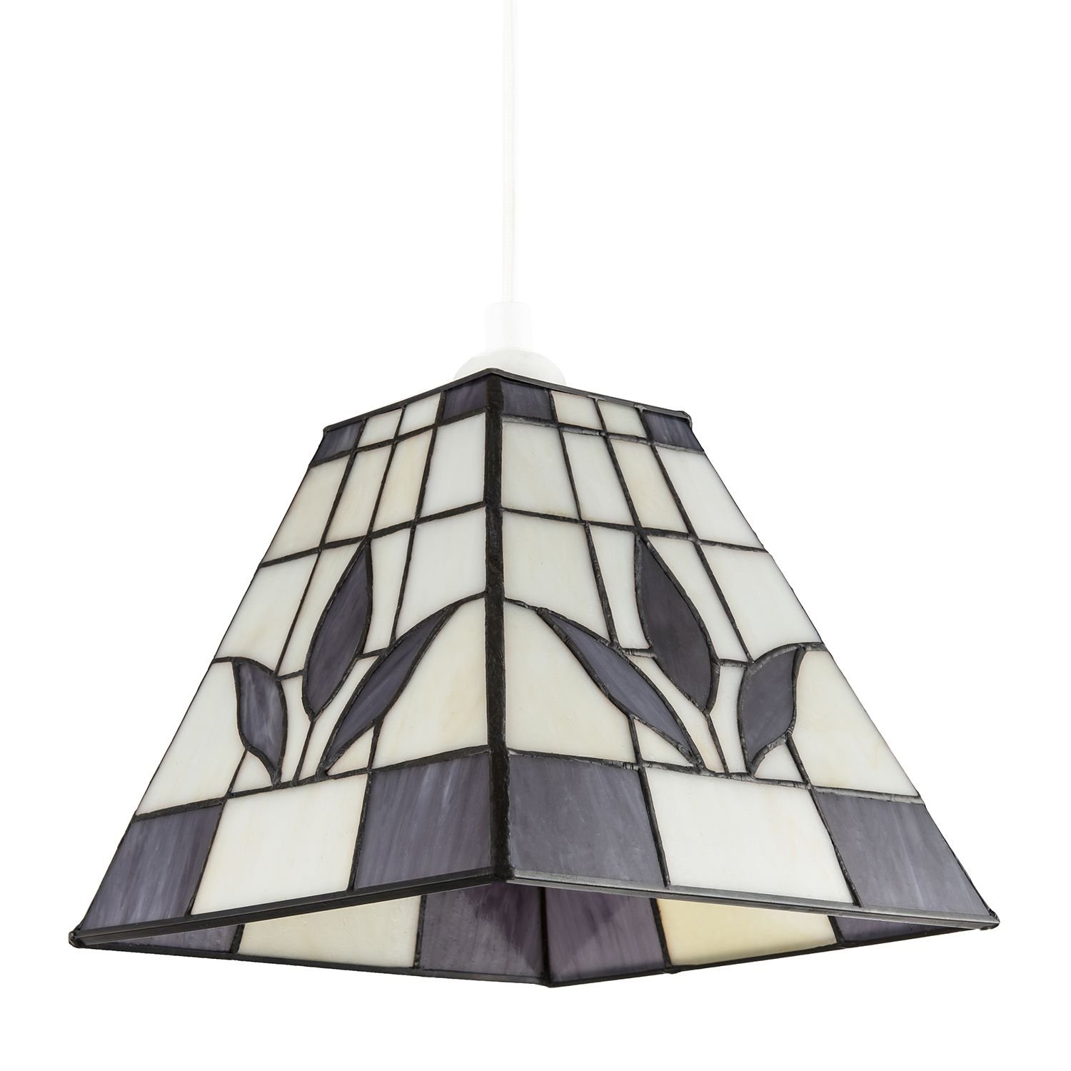 Happy Homewares Square Purple and Amber Stained Glass Pendant Shade - 21cm