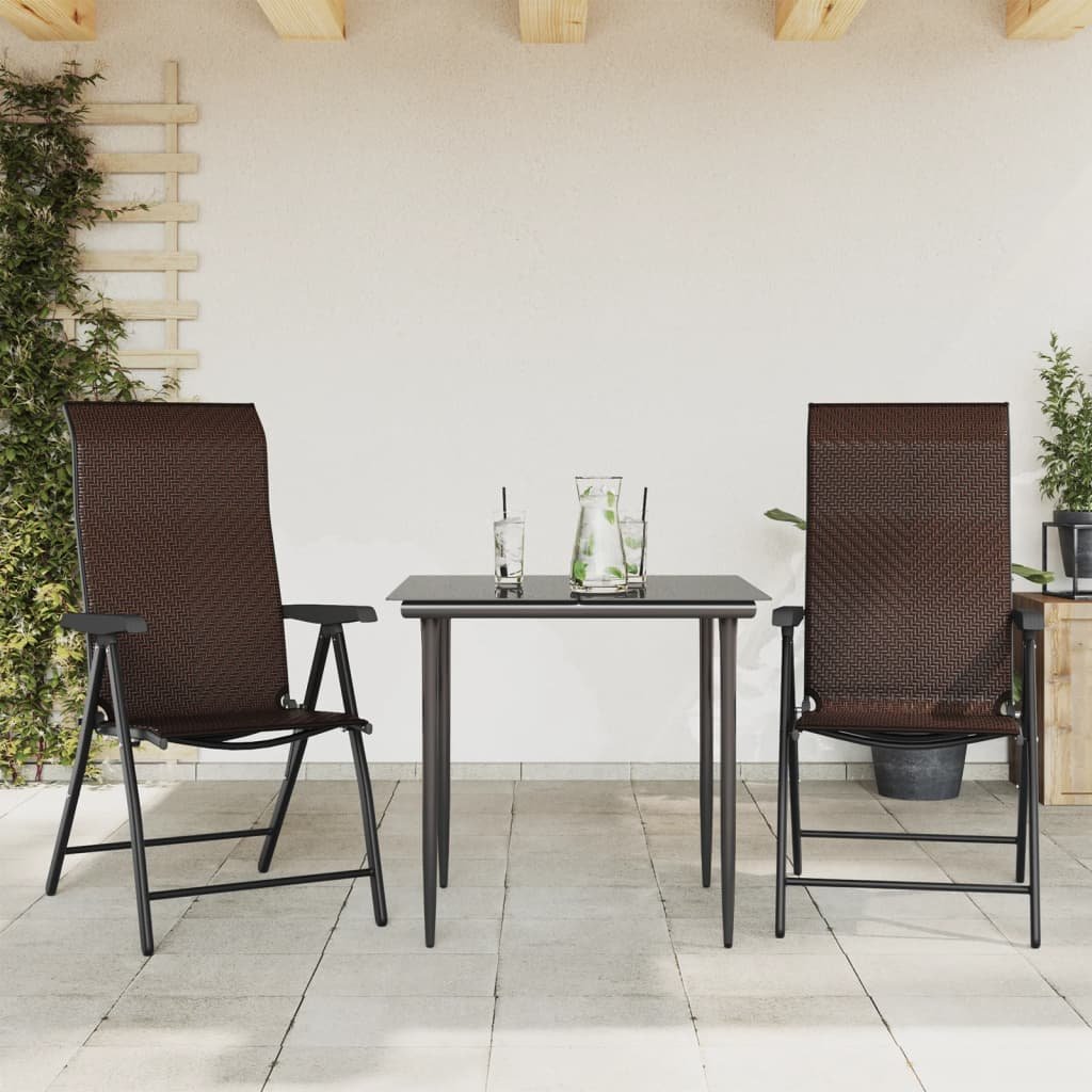 Walplus 2 Piece Poly Rattan Folding Chairs - Brown - 69 x 54.5 x 111 cm