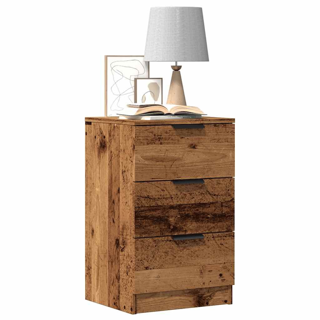 Walplus Pack of 2 3 Drawer Bedside Cabinet - Dark Wood - 40 x 36 x 65 cm