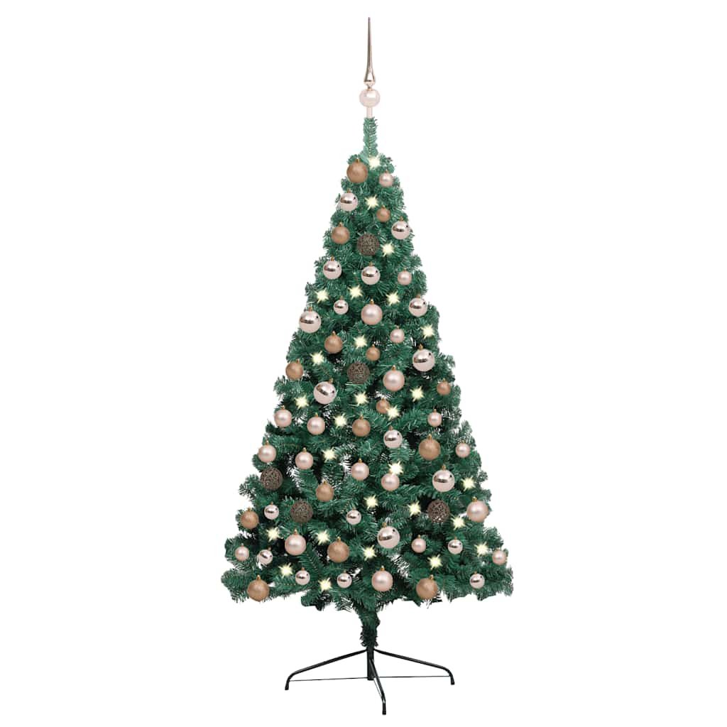 Walplus 150 LED Lights Half Pre-lit Artificial Christmas Tree - Green - 120 cm