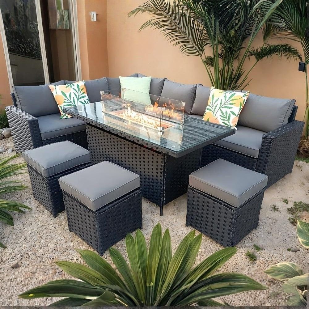 Furniture Maxi Barcelona Rattan Effect 9 Seater Corner Sofa Set — Black