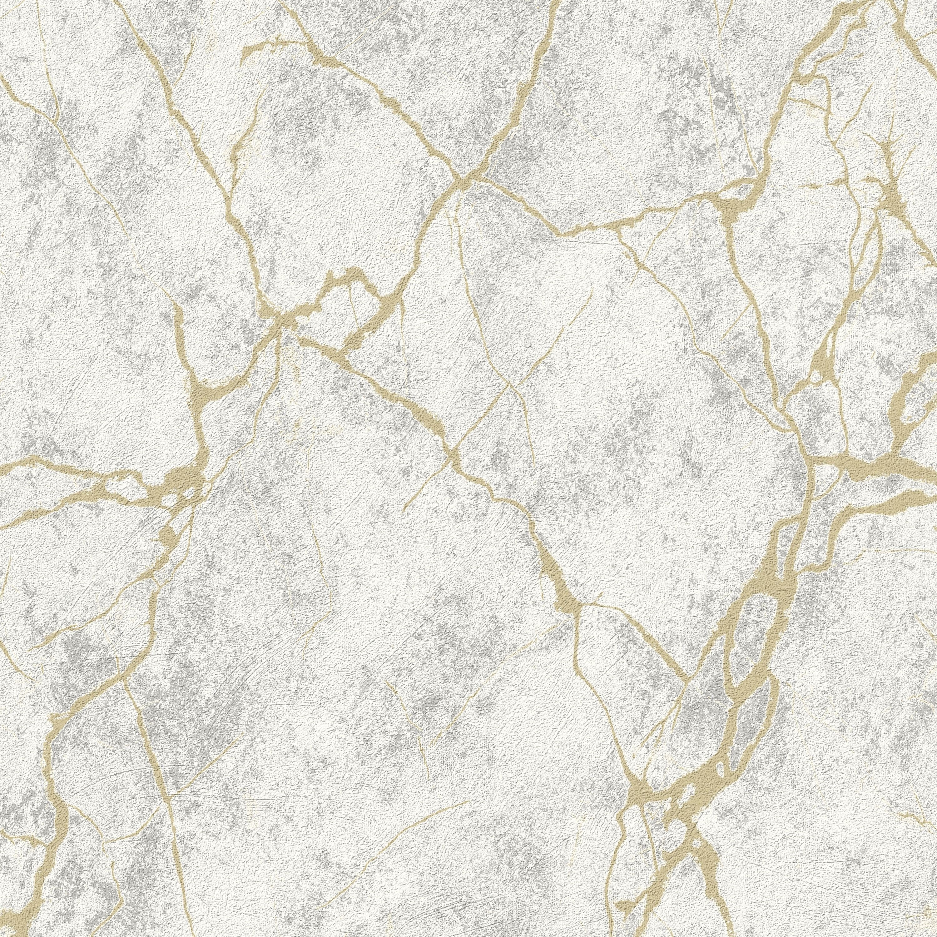 Grandeco Marmor Gold Veined Marble Blown Vinyl Wallpaper - White Grey
