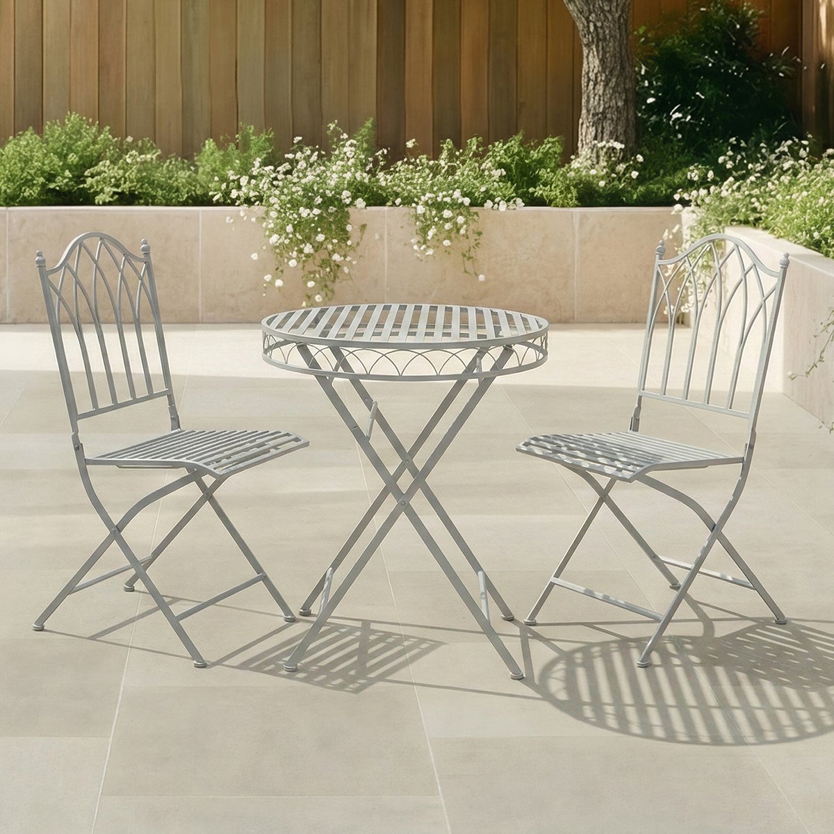 Charles Bentley Decorative Rustic Metal Garden Bistro Set - Grey