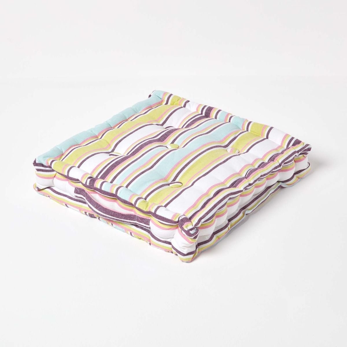 Homescapes Osaka Cotton Stripes Floor Cushion - 50 x 50 cm - Green