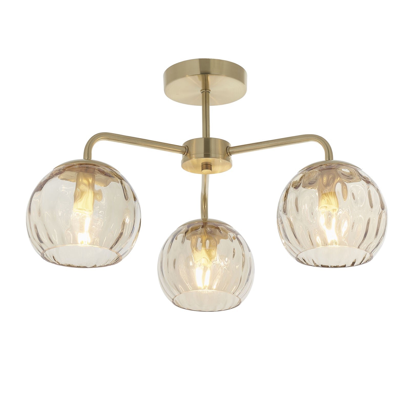 Loops Direct Steel Glass Semi Flush Ceiling Light - Satin Brass