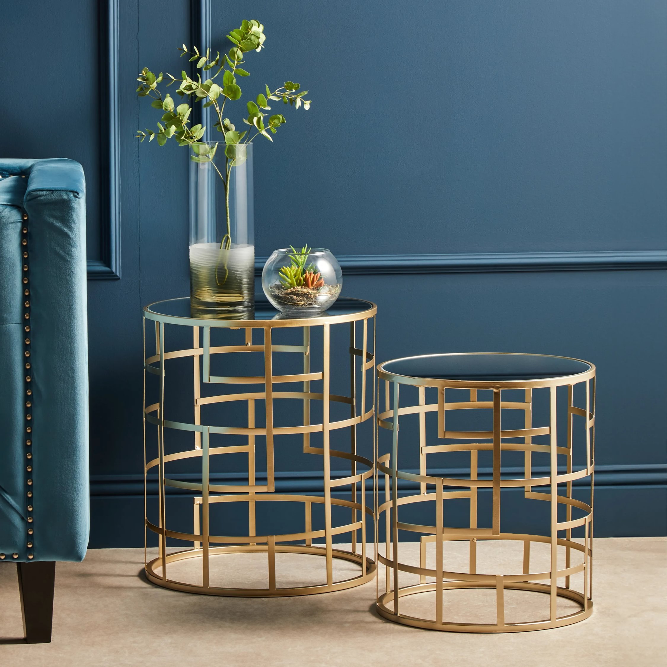 Orsina Mirror Round Side Tables, Set of 2 – Gold