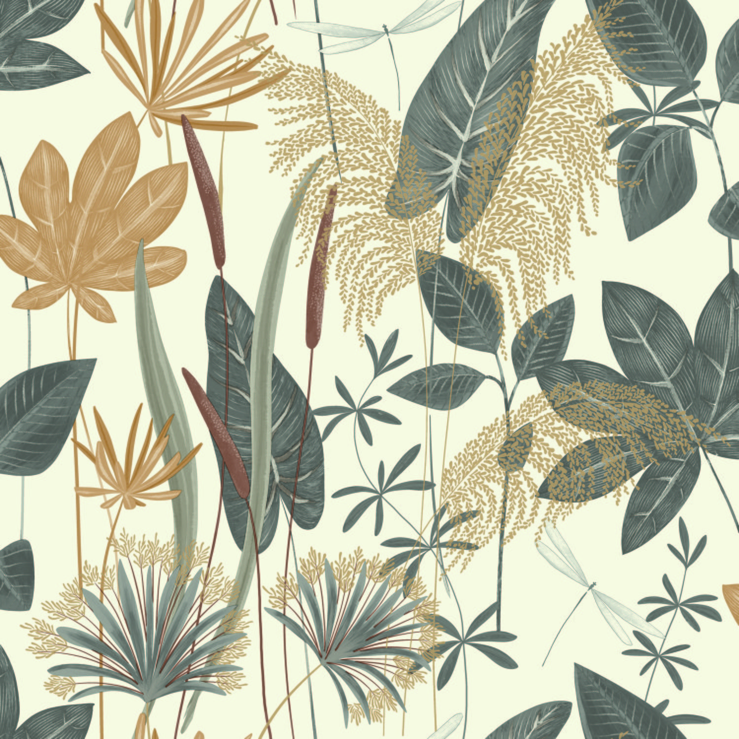 Grandeco Foliage Sprigs Loma Textured Wallpaper - Grey
