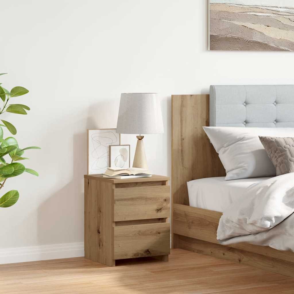 Walplus 2 Drawer Engineered Wood Bedside Cabinet - Oak - 30 x 30 x 40 cm