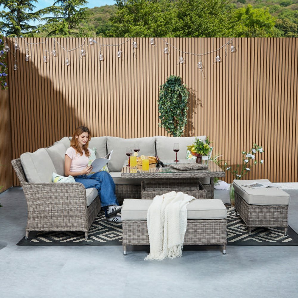 Furniture Maxi Hampton Rattan Effect Corner Sofa Rising Table Set-Natural