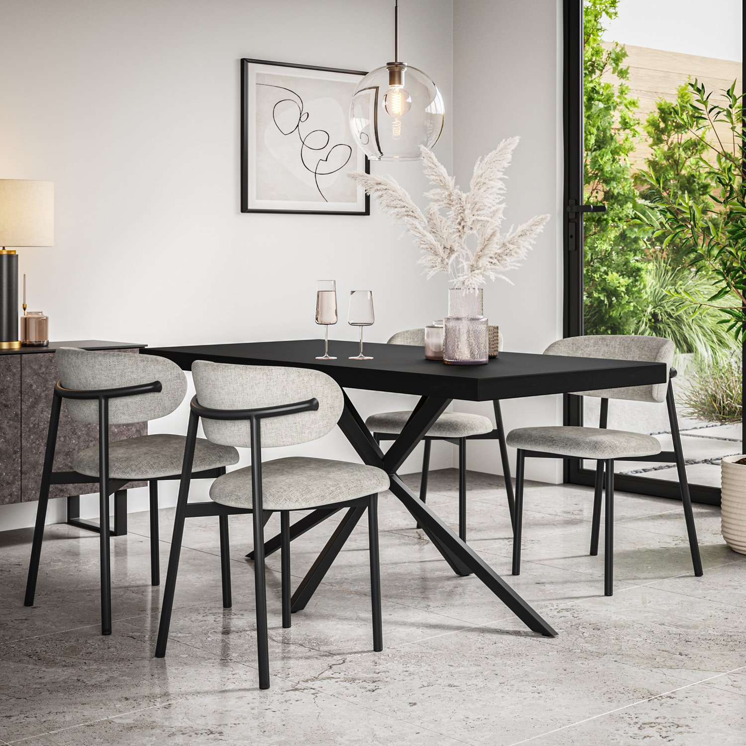 Furniture Online Donni Black Dining Table & 6 Myla Grey Chairs