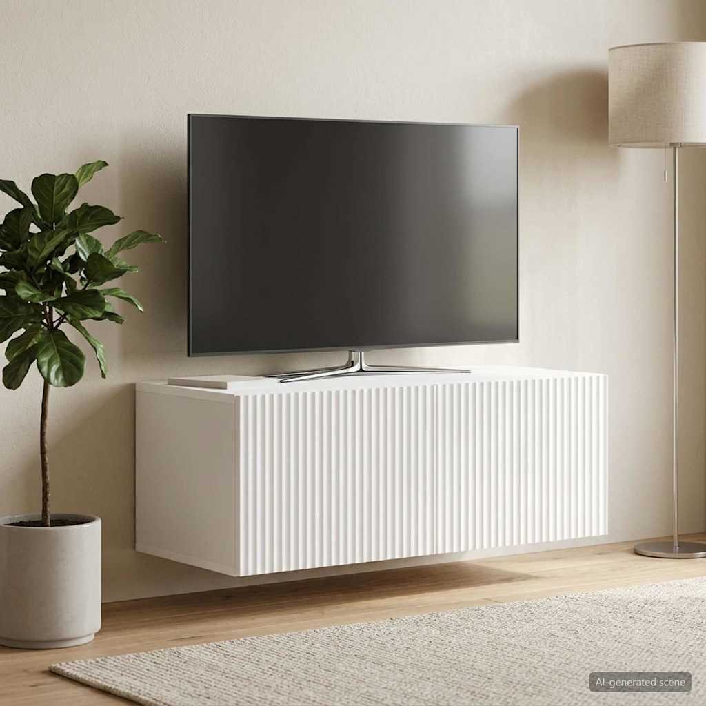 Walplus Wood Wall Mounted TV Cabinet Tall Unit - White - 78.5 x 41 x 30 cm