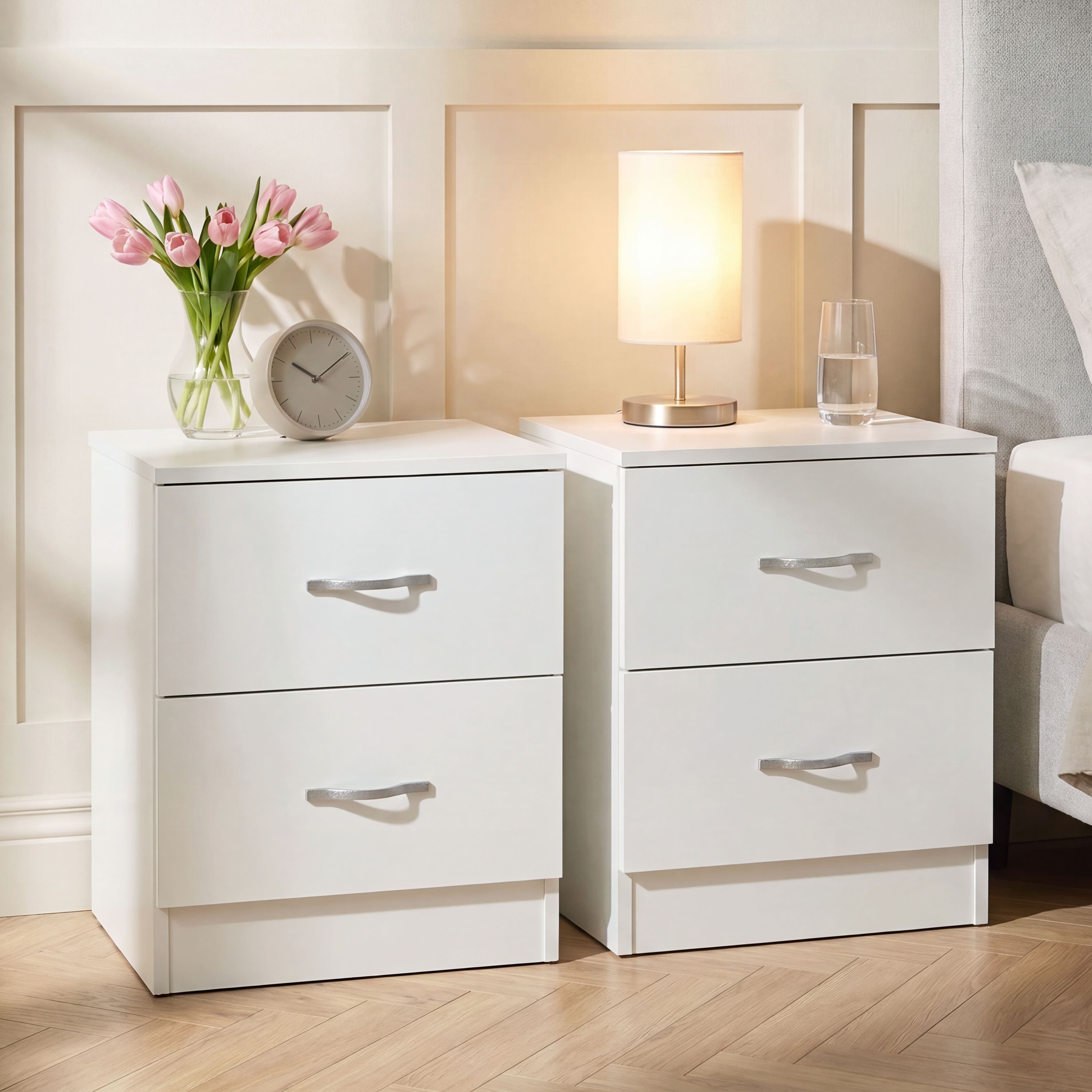 Vida Designs Riano 2 Drawer Bedside Chest Set of 2 - White