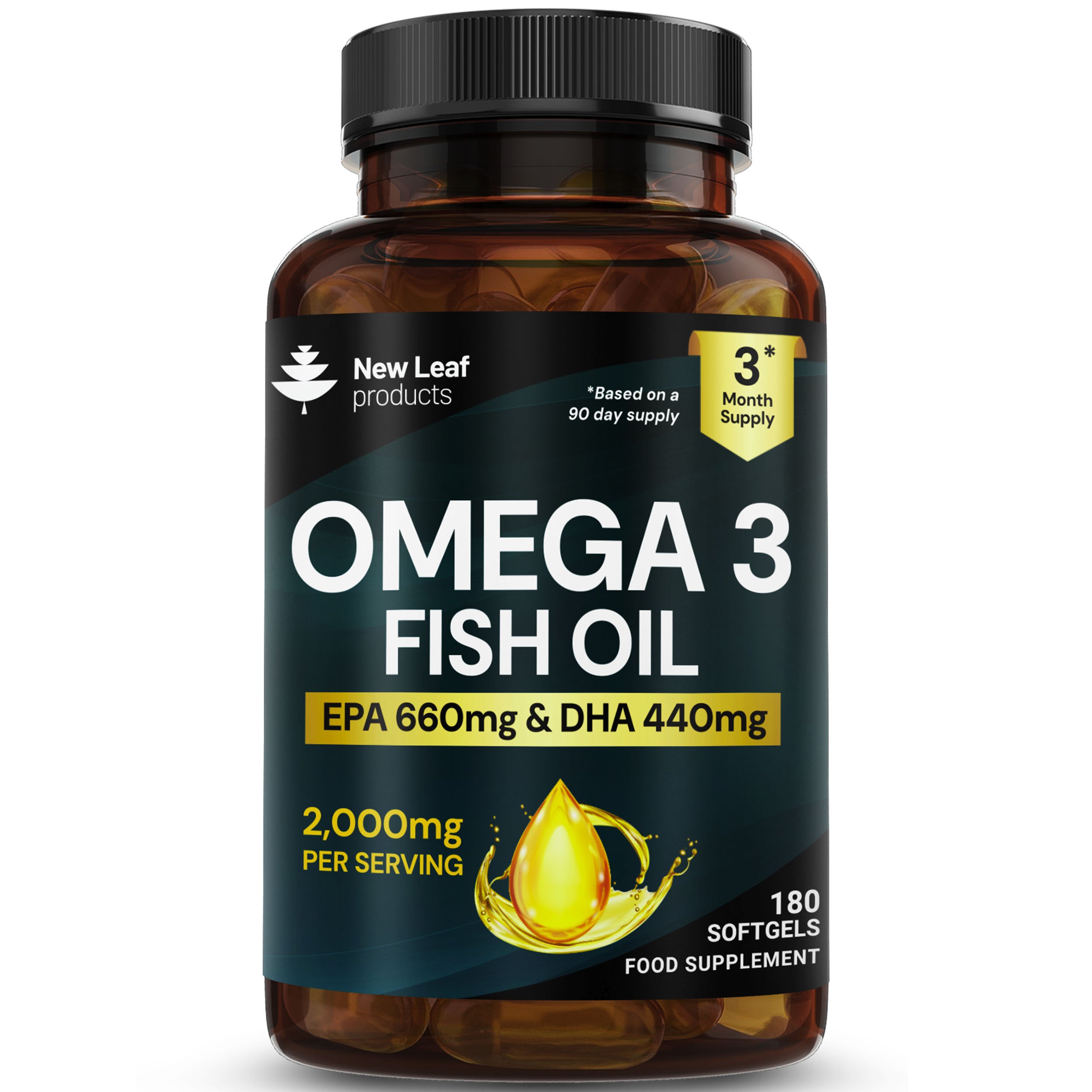 New Leaf Omega 3 2000mg Fish Oil EPA 660mg & DHA 440mg - 180 Softgels