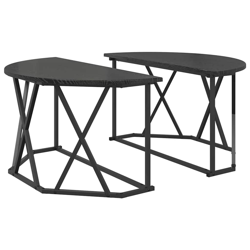 Walplus Engineered Wood and Steel Coffee Table - Black Oak - 80 x 80 x 42 cm
