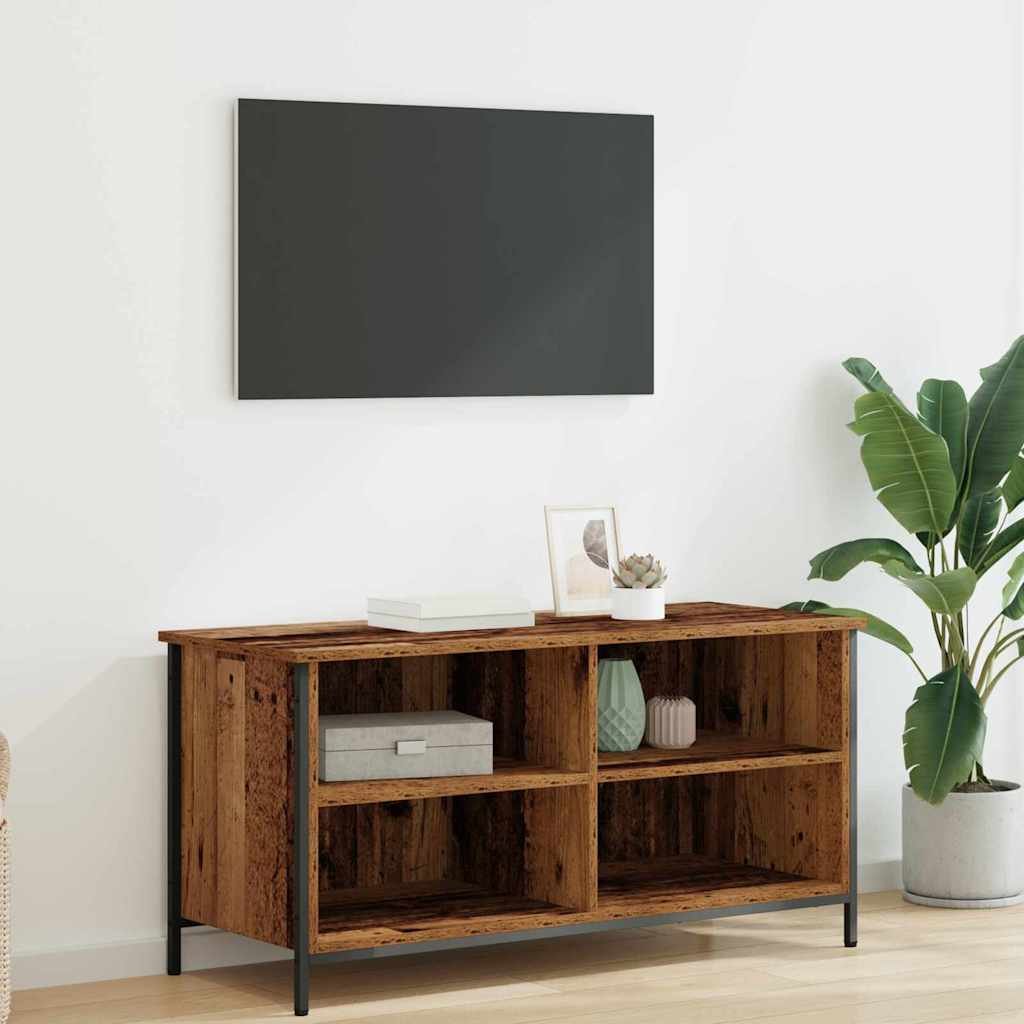 Walplus 4 Shelf Engineered Wood TV Cabinet - Old Wood - 100 x 40 x 50 cm