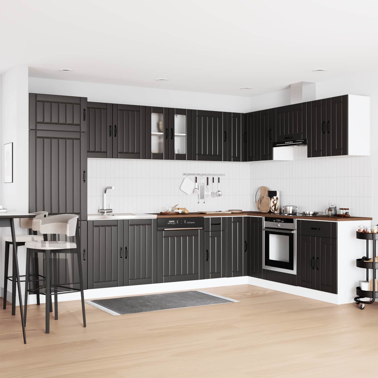 Walplus 2 Piece Rectangular Engineered Wood Sink Base Cabinet Set - Black