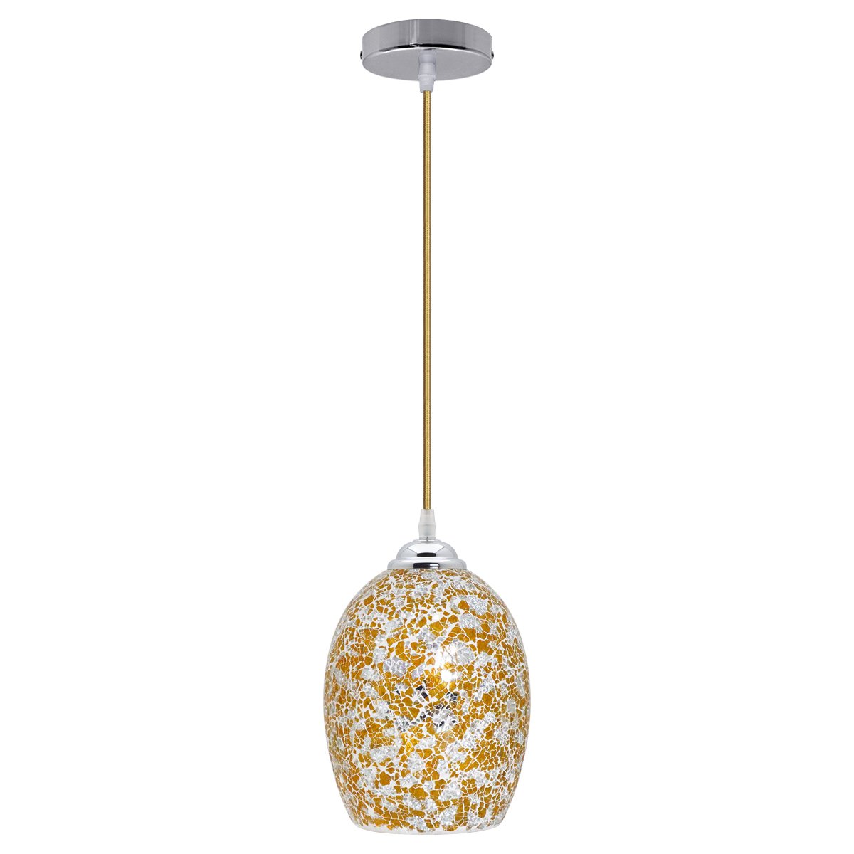 Energy Light Bulbs Crackle Mosaic Glass Ceiling Pendant Light - Yellow