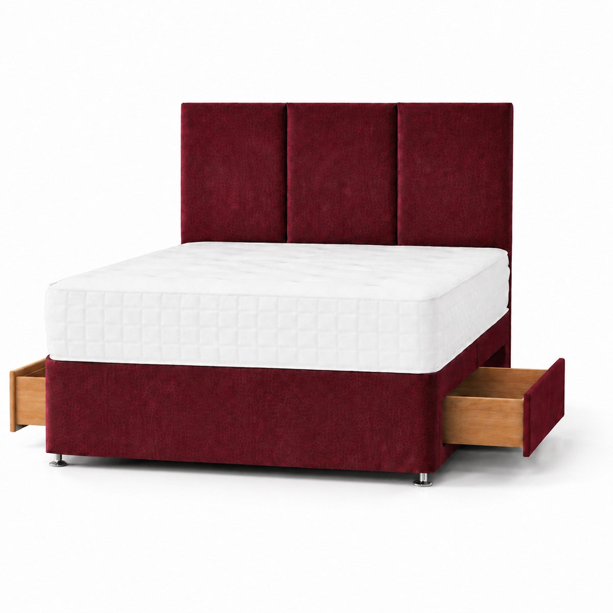 Comfy Deluxe 4ft6 Double   2 Drawer  Plush Velvet Divan Bed Set -   Burgundy