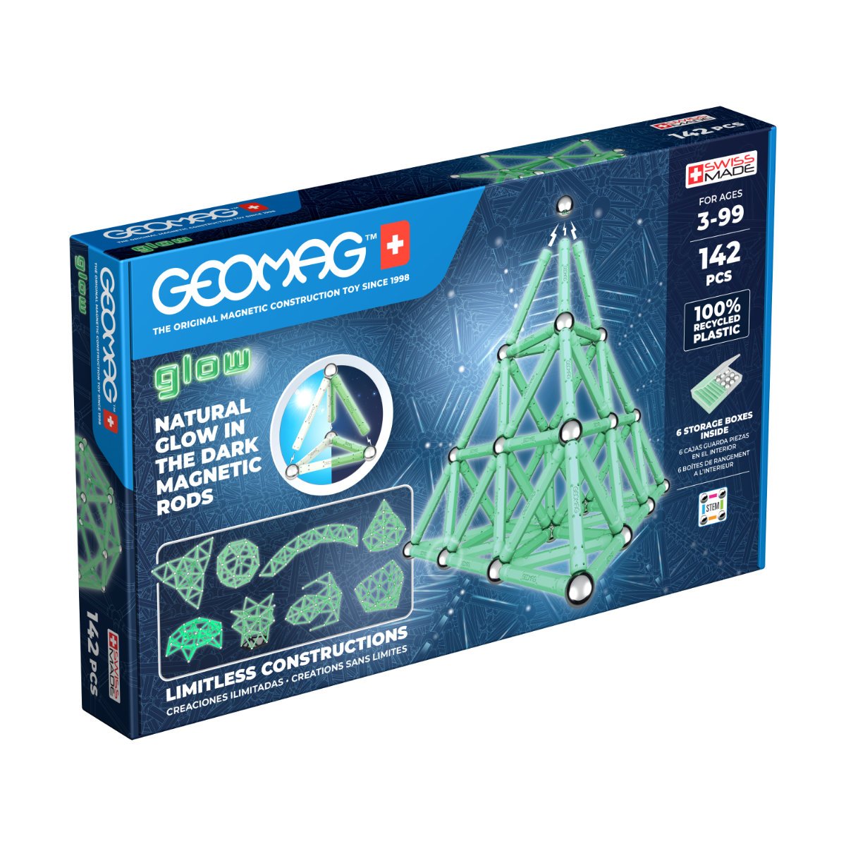 Geomag Classic Glow Shapes Magnetic Block Set - 142 Piece