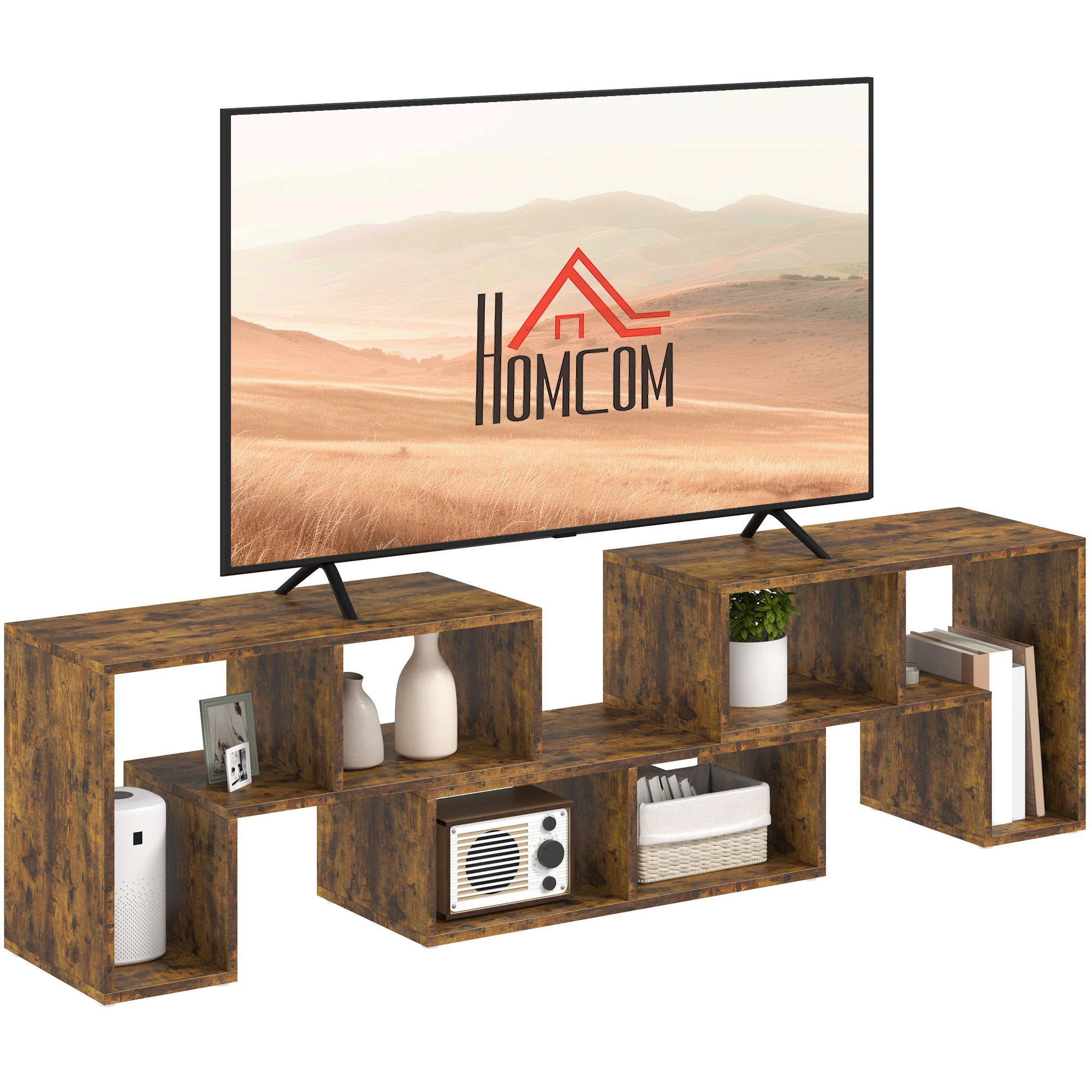 HOMCOM Storage Shelves Free Combination TV Unit - Rustic Brown