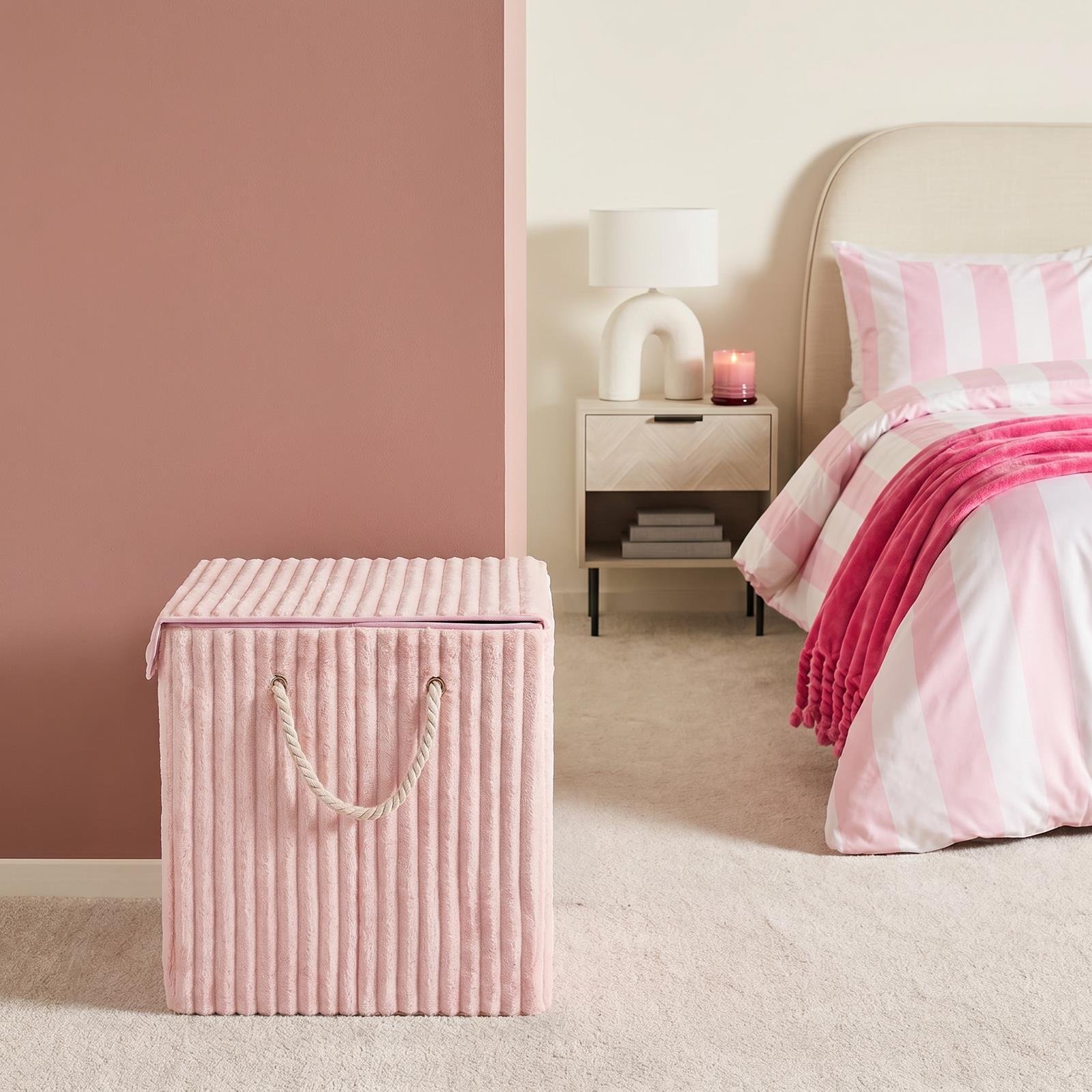 OHS Ribbed Faux Fur Foldable Laundry Basket - Pink