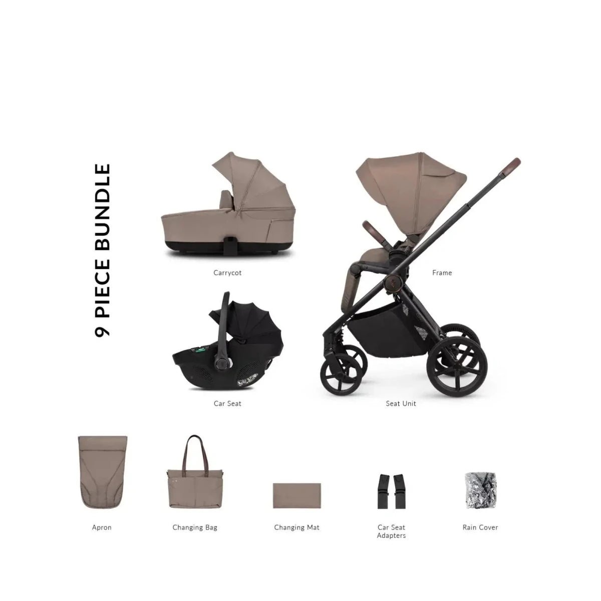 Venicci Claro 2 3-in-1 Travel System Bundle - Black/Almond