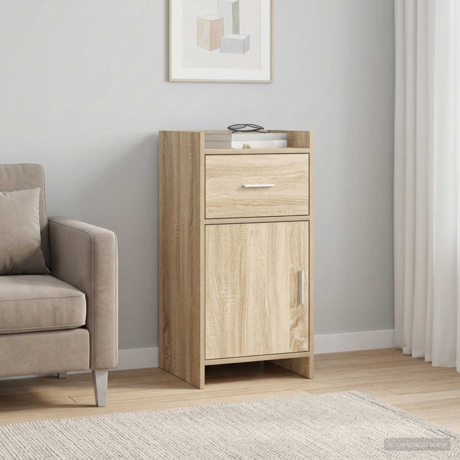Walplus 1 Drawer Rectangular Sideboard 2 Shelf - Sonoma Oak - 40 x 36 x 80 cm