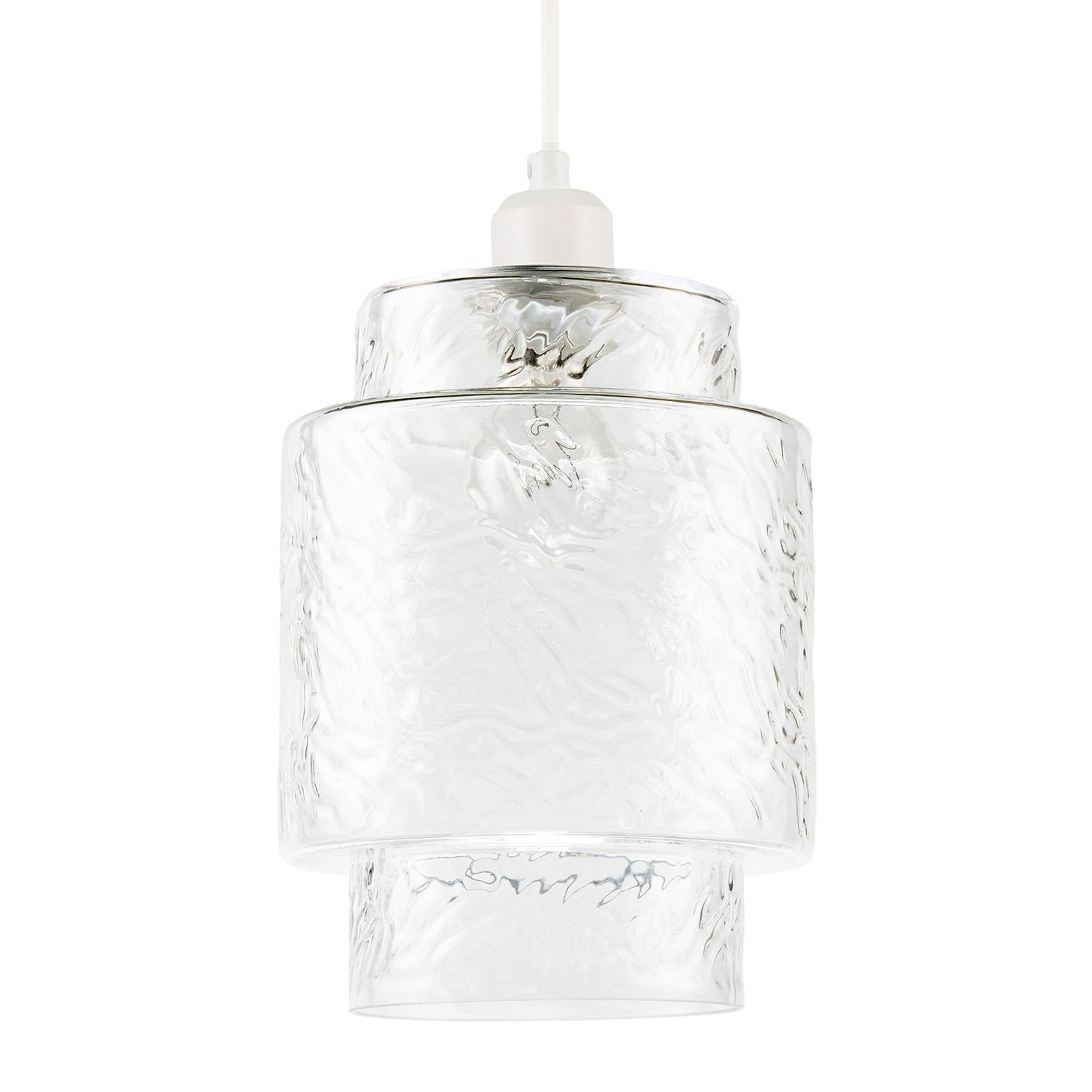 Happy Homewares Clear Layered Glass Cylinder with Tiered Pendant Shade - 19cm