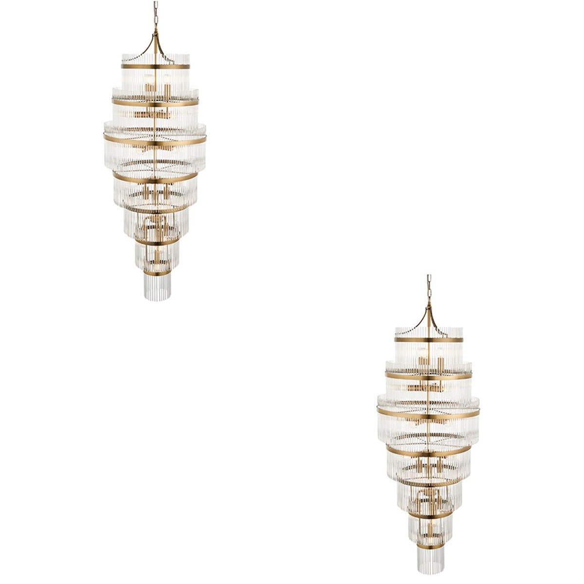 Loops Direct Set of 2 21-Light Steel Glass Pendant Light - Antique Brass