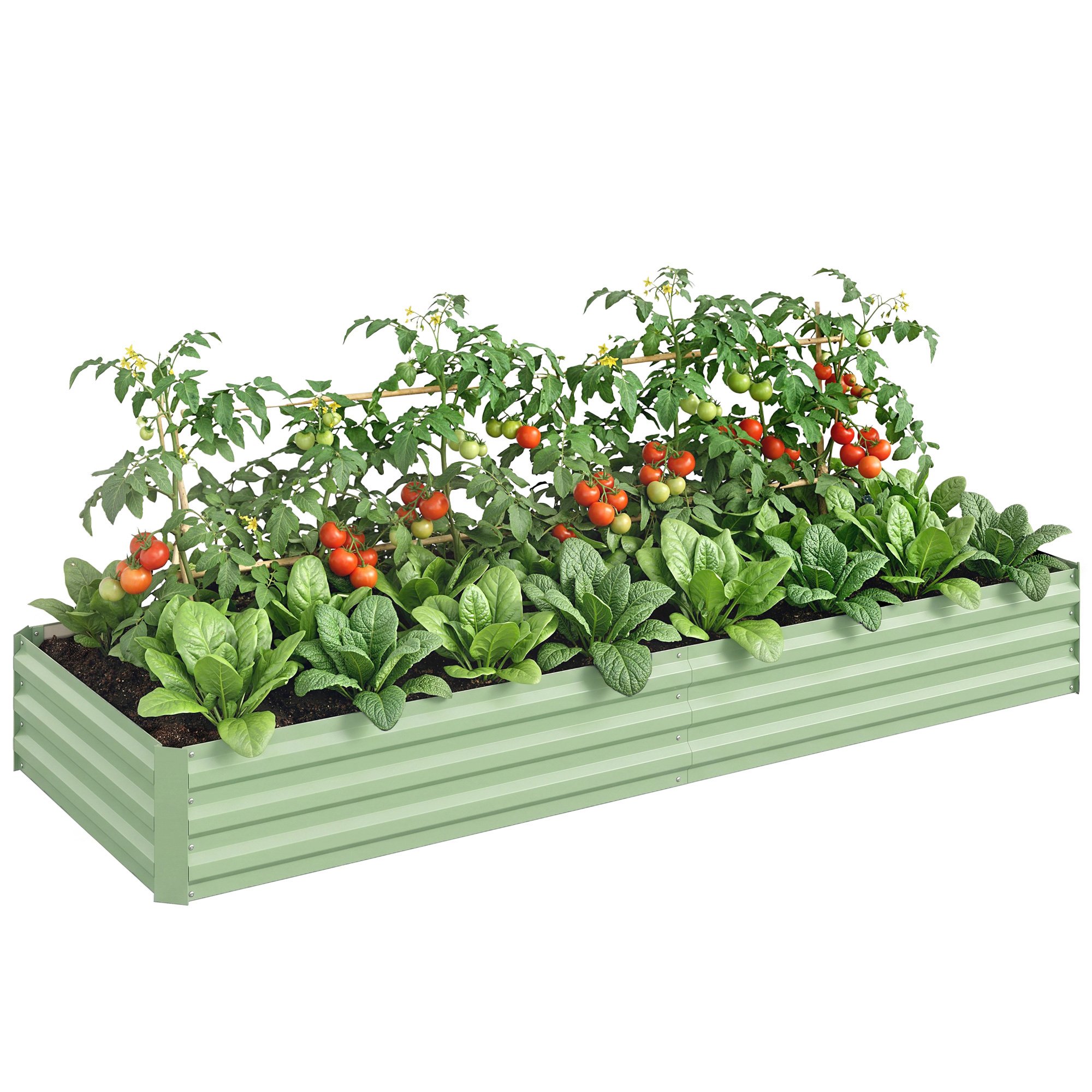 Outsunny Galvanised Metal Raised Garden Bed with Open Bottom – Light Green