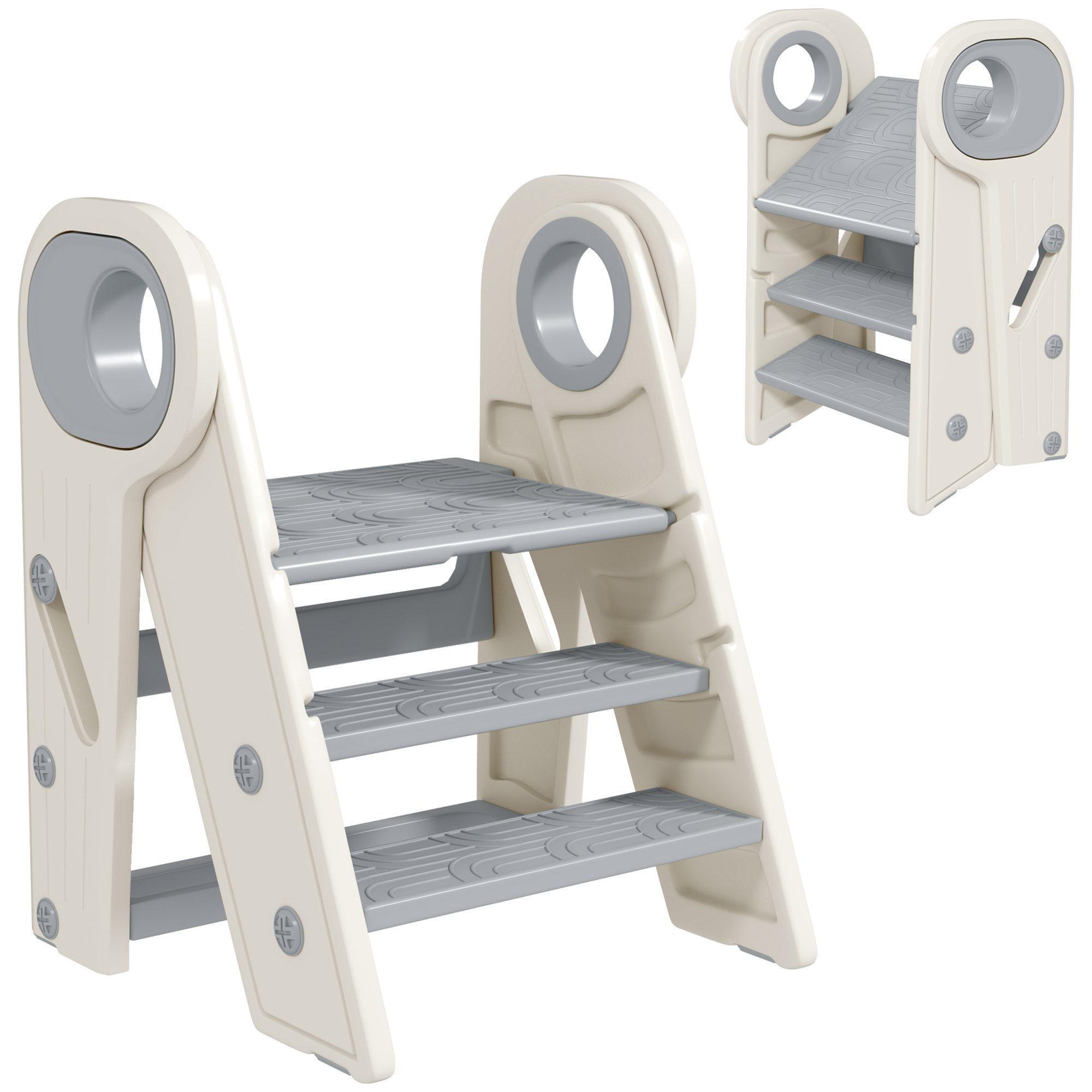 AIYAPLAY 2 to 3 Step Foldable Toddler Step Stool – Grey