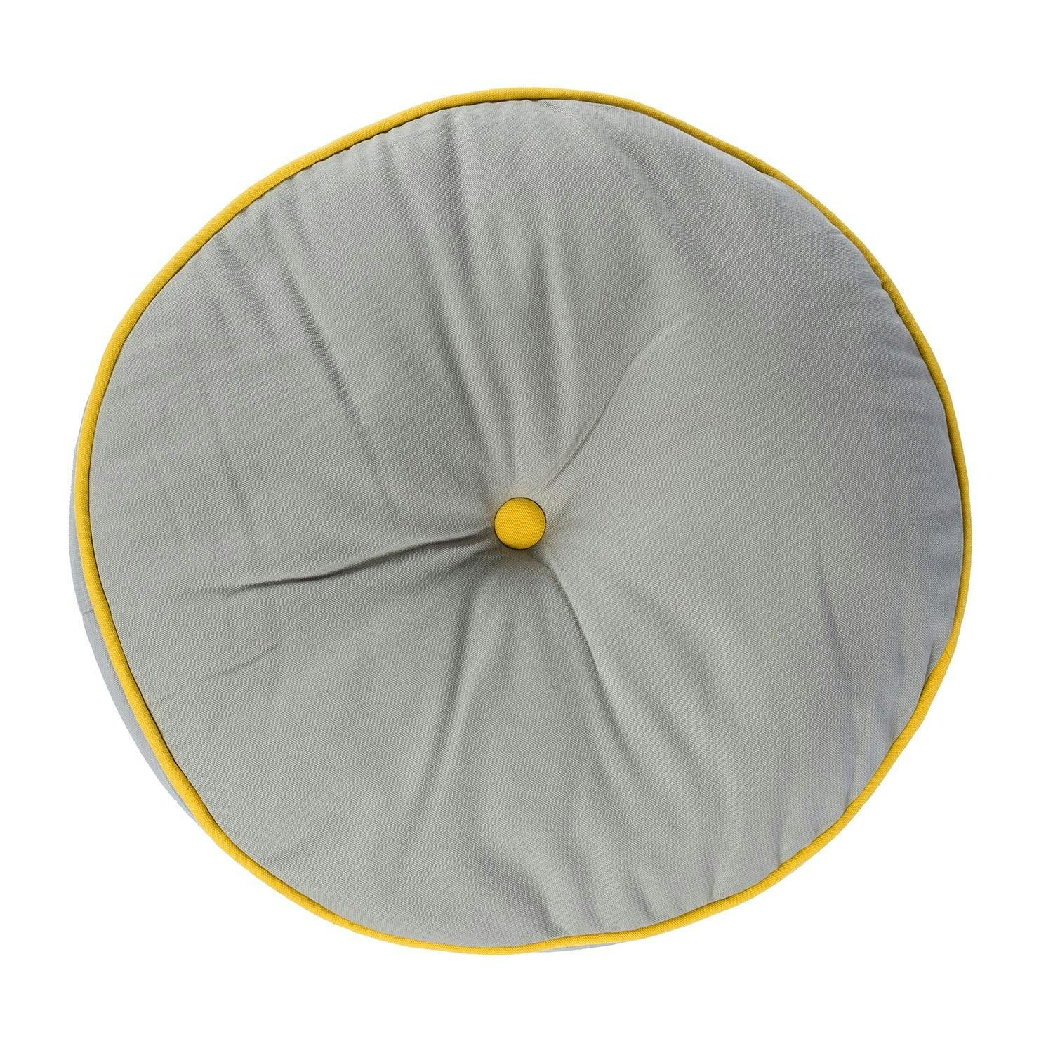 Homescapes Round Floor Cushion - Grey and Yellow