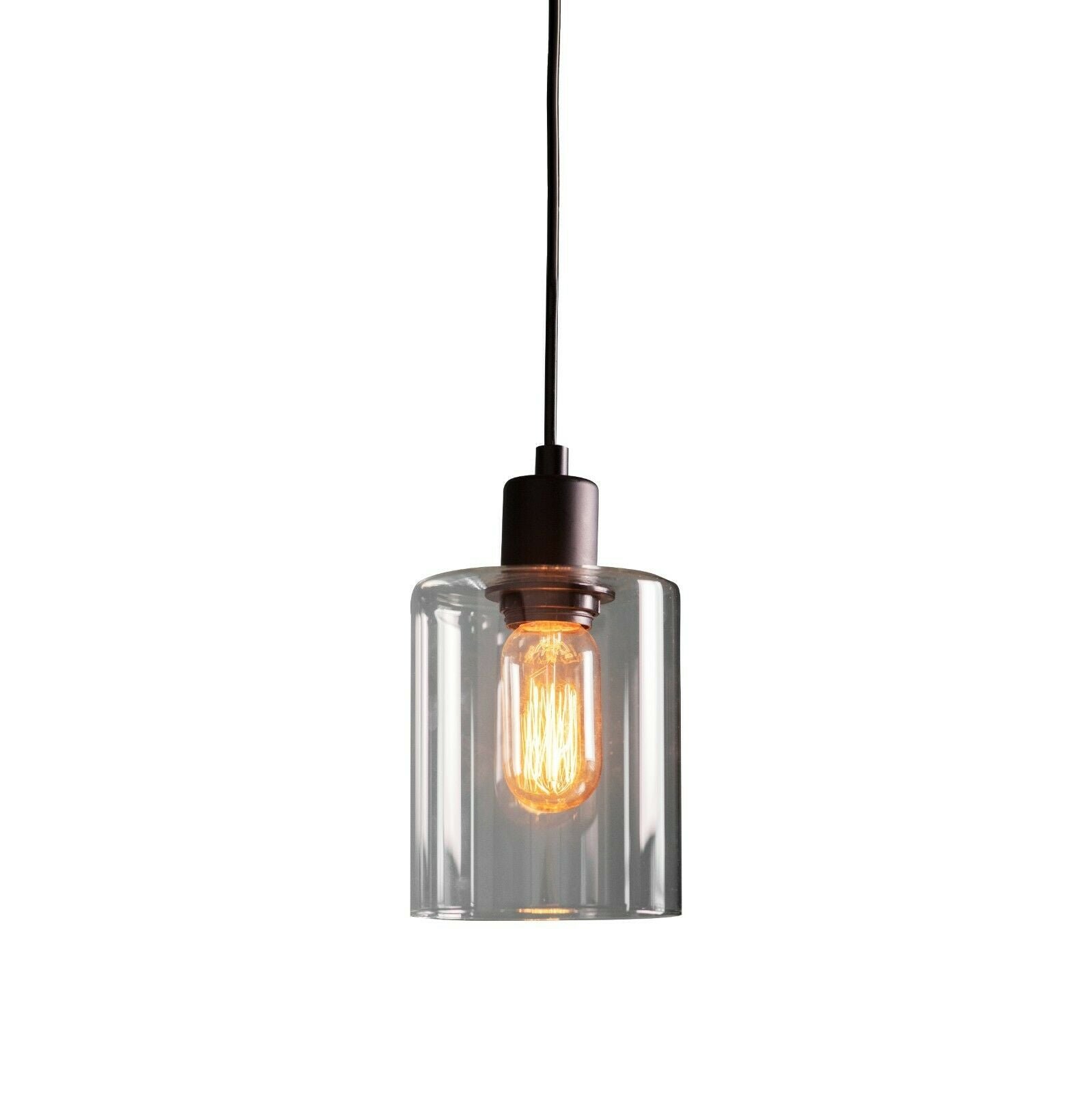 Loops Direct 15cm Steel & Glass Ceiling Pendant Light - Matt Black & Clear Glass