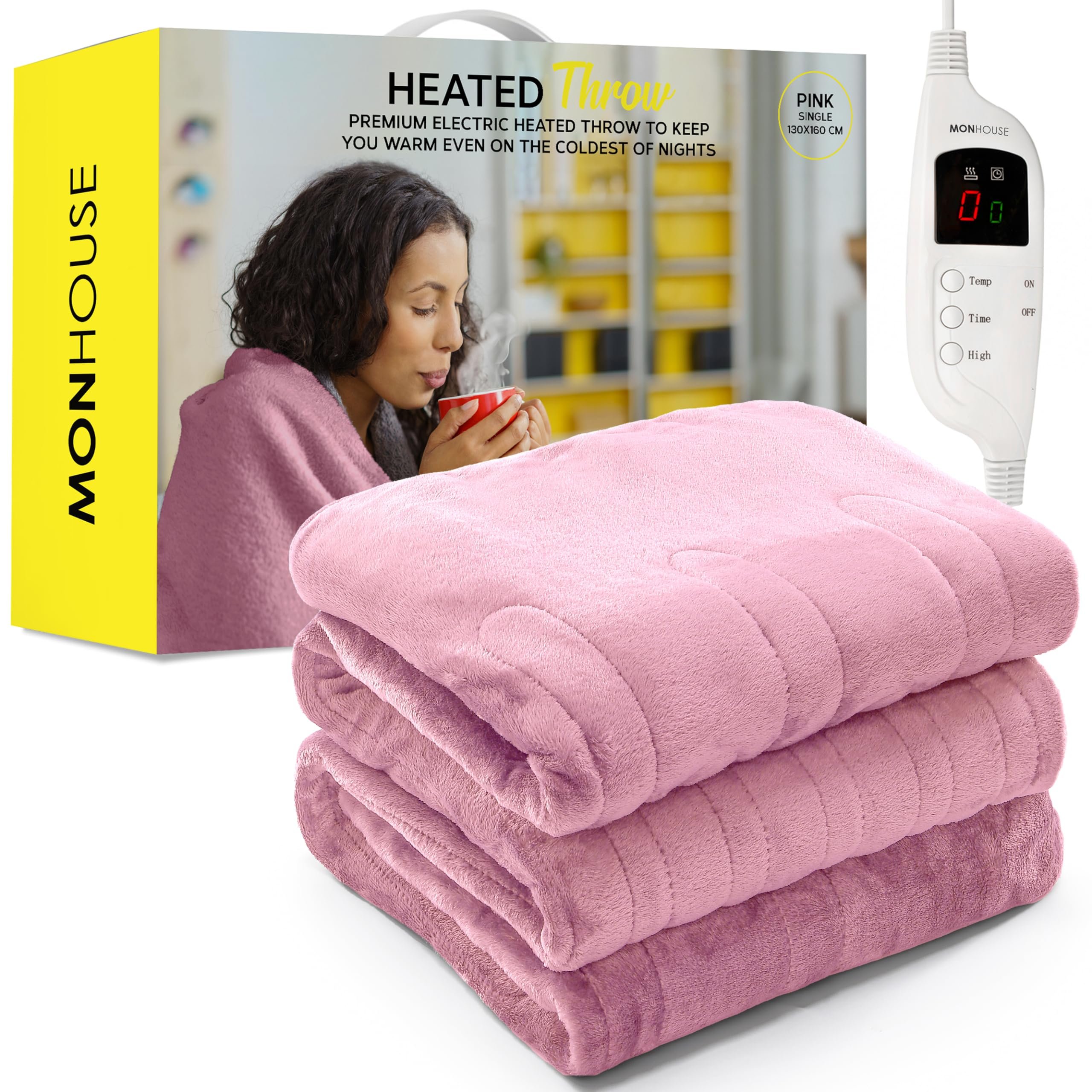 MONHOUSE Single Heated Blanket Electric Throw - Pink